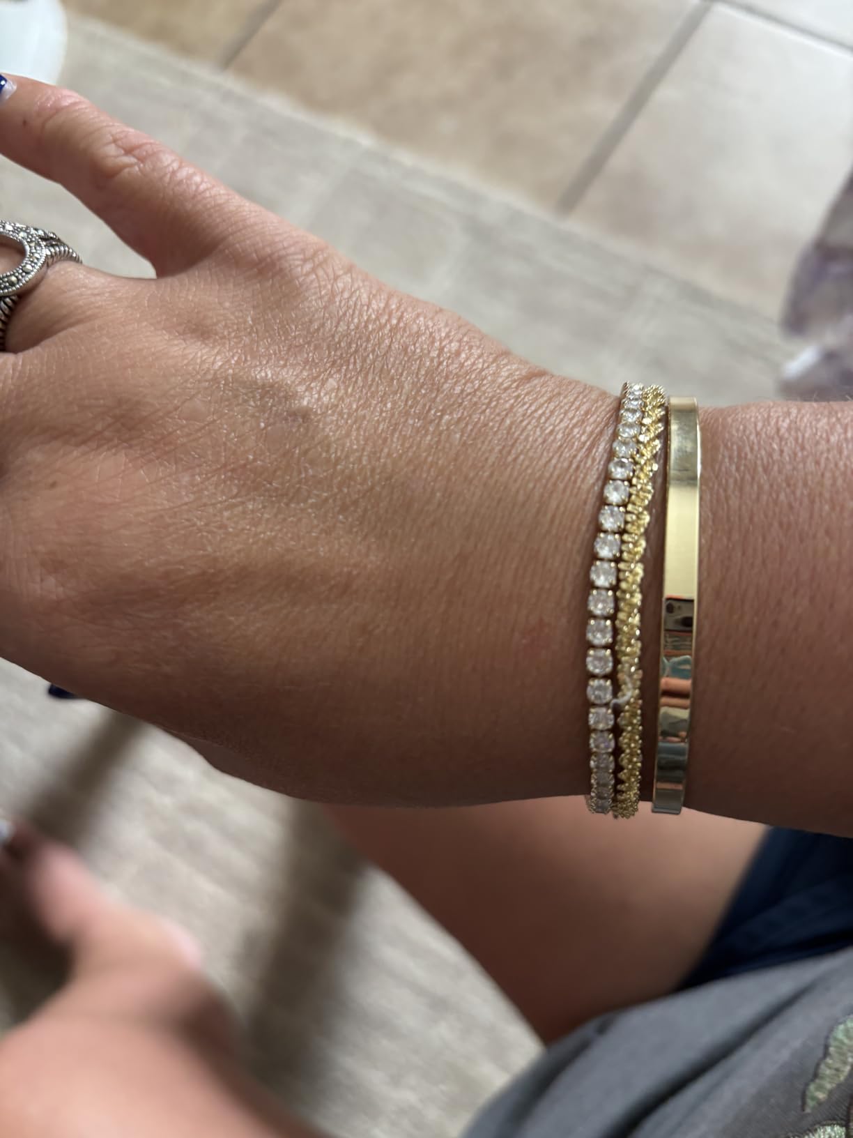 925 Sterling Silver Bracelets for Women Stack, Trendy Tennis Bangle Cuff Jewelry Set 14K Gold Plated, Adjustable Bracelet Set customer photo 1