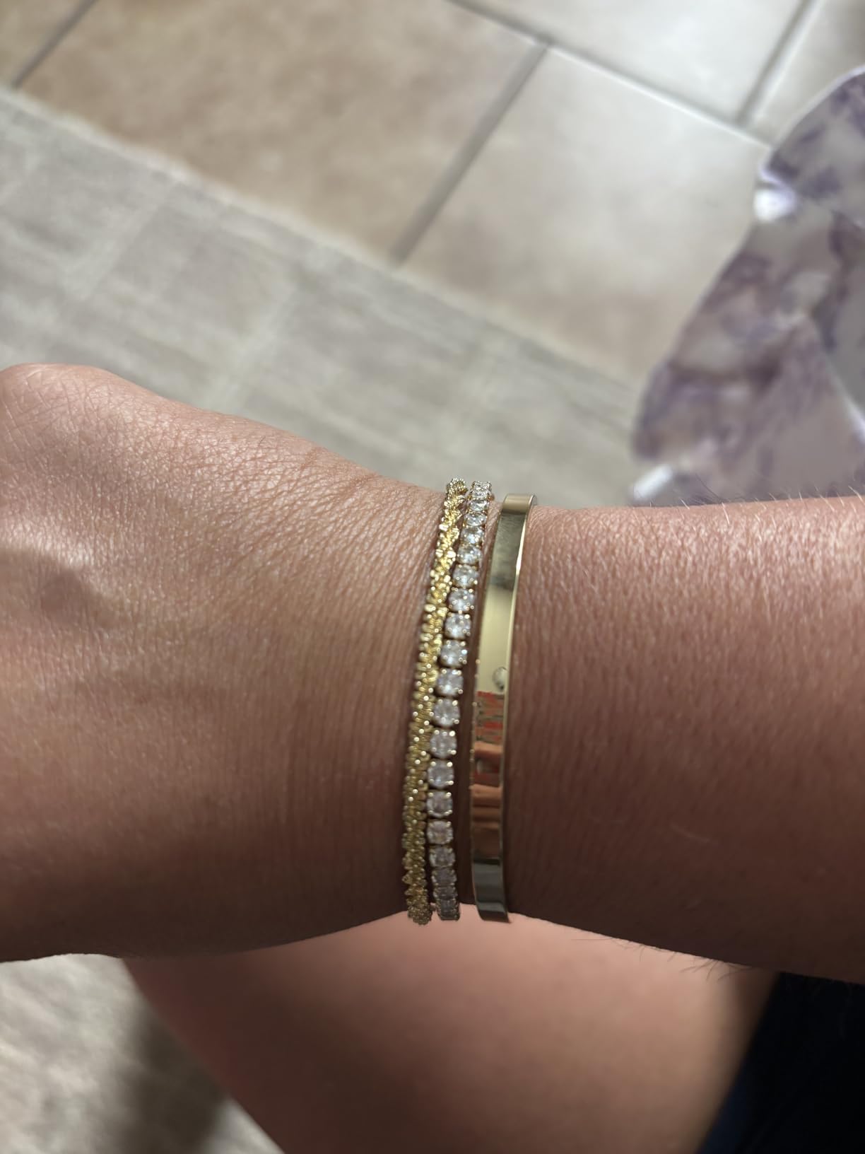 925 Sterling Silver Bracelets for Women Stack, Trendy Tennis Bangle Cuff Jewelry Set 14K Gold Plated, Adjustable Bracelet Set customer photo 2