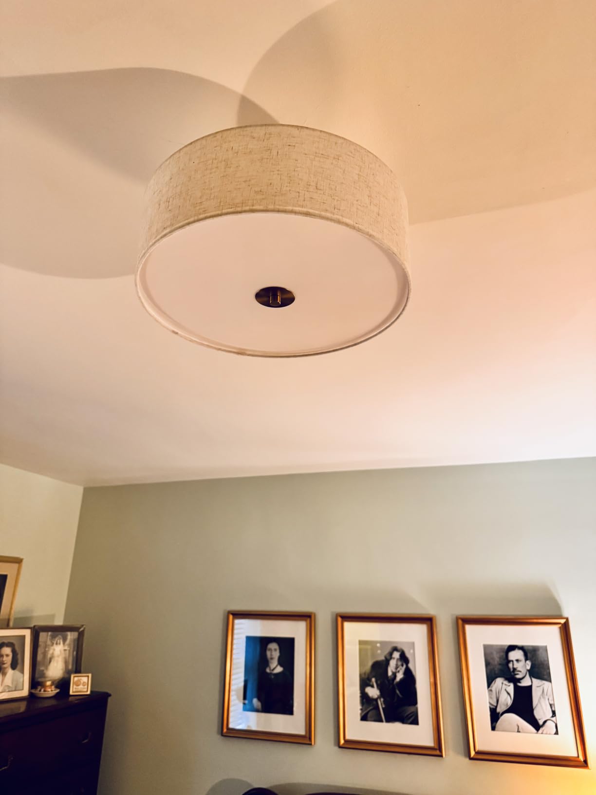 Bargeni Semi Flush Mount Ceiling Light Fixture, 16 inch Drum Flush Mount Ceiling Light, Modern Light Fixtures Ceiling Mount with Matte Brass Finish, Semi Flush Ceiling Light for Bedroom, Dining Room customer photo 2