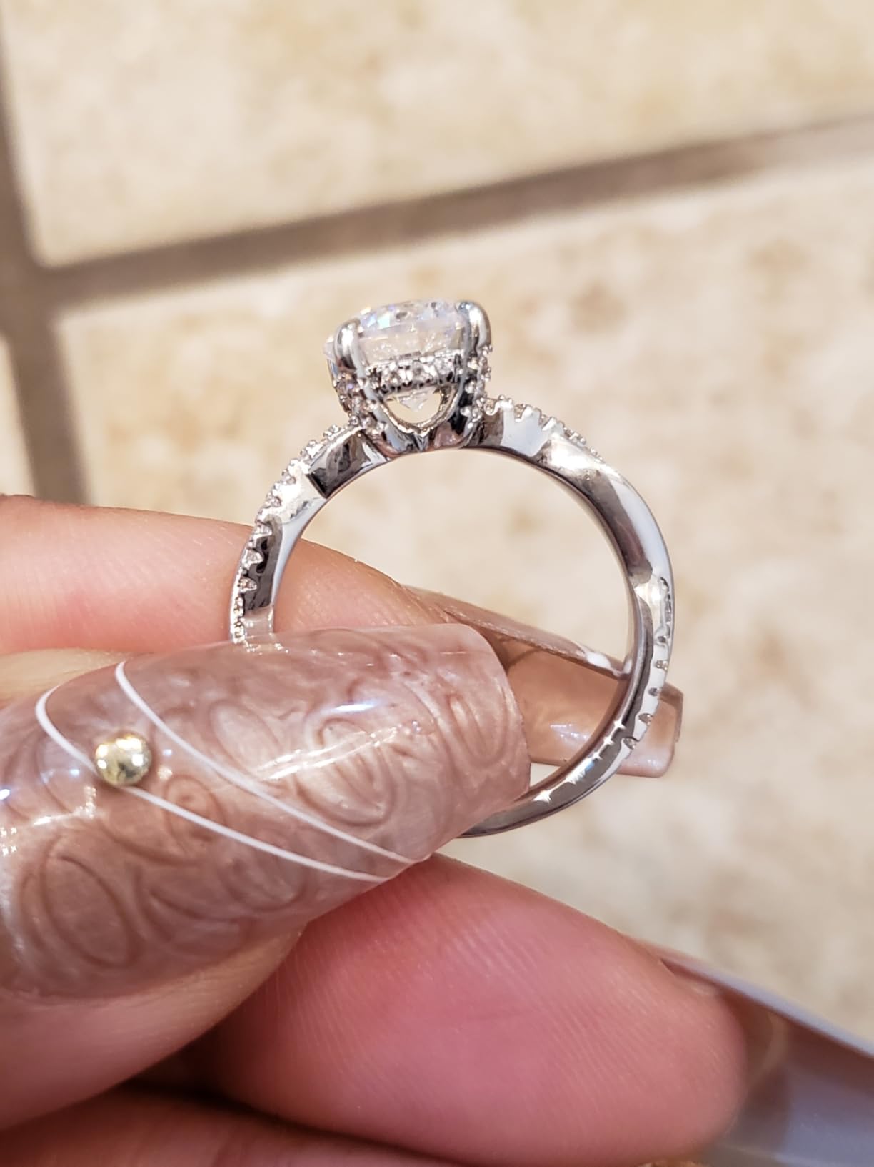 14K White Gold Twisted Ring 14K Gold 2CT Round Cut Twisted Moissanite Engagement Ring 4-Prong Solitaire Moissanite Rings for Women customer photo 1