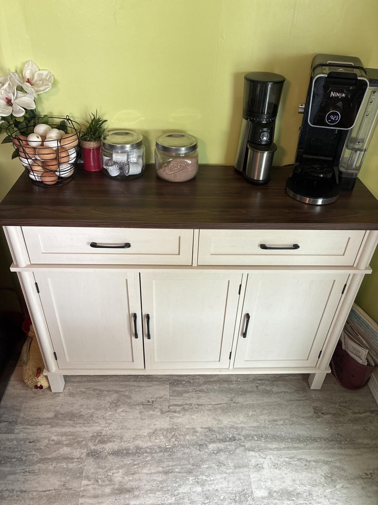 48 Inch Buffet Cabinet with Storage, Farmhouse Sideboard Buffet w/2 Drawers and 3 Doors, Wood Coffee Bar Cabinet with Adjustable Shelves, Sideboard Storage for Kitchen, Living Room, Brown customer photo 2