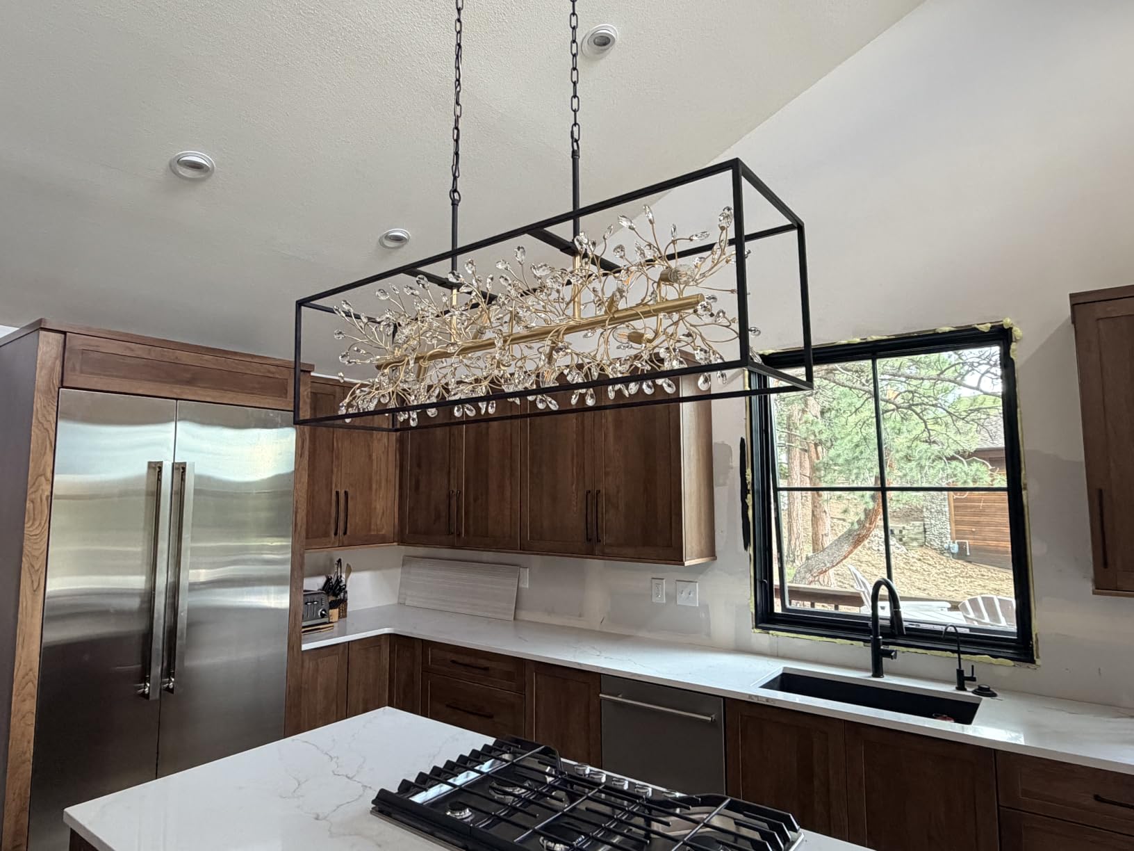 Modern Black and Gold Crystal Chandelier for Foyer Entryway | H21