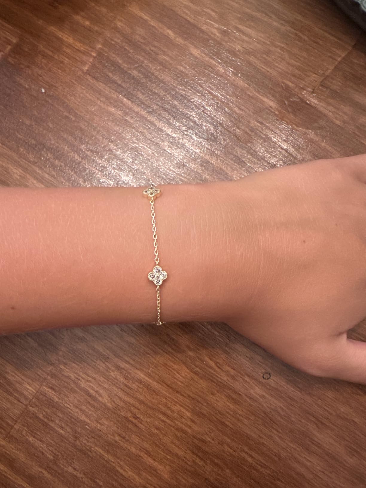 Birthstone Gold Clover Bracelet for Women Dainty Cute Bracelets | 14K Gold Plated,Friendship Stackable Bracelets for Women No Tarnish,Trendy Charm Best Friend Bracelet Stack,Birthday Jewelry customer photo 1