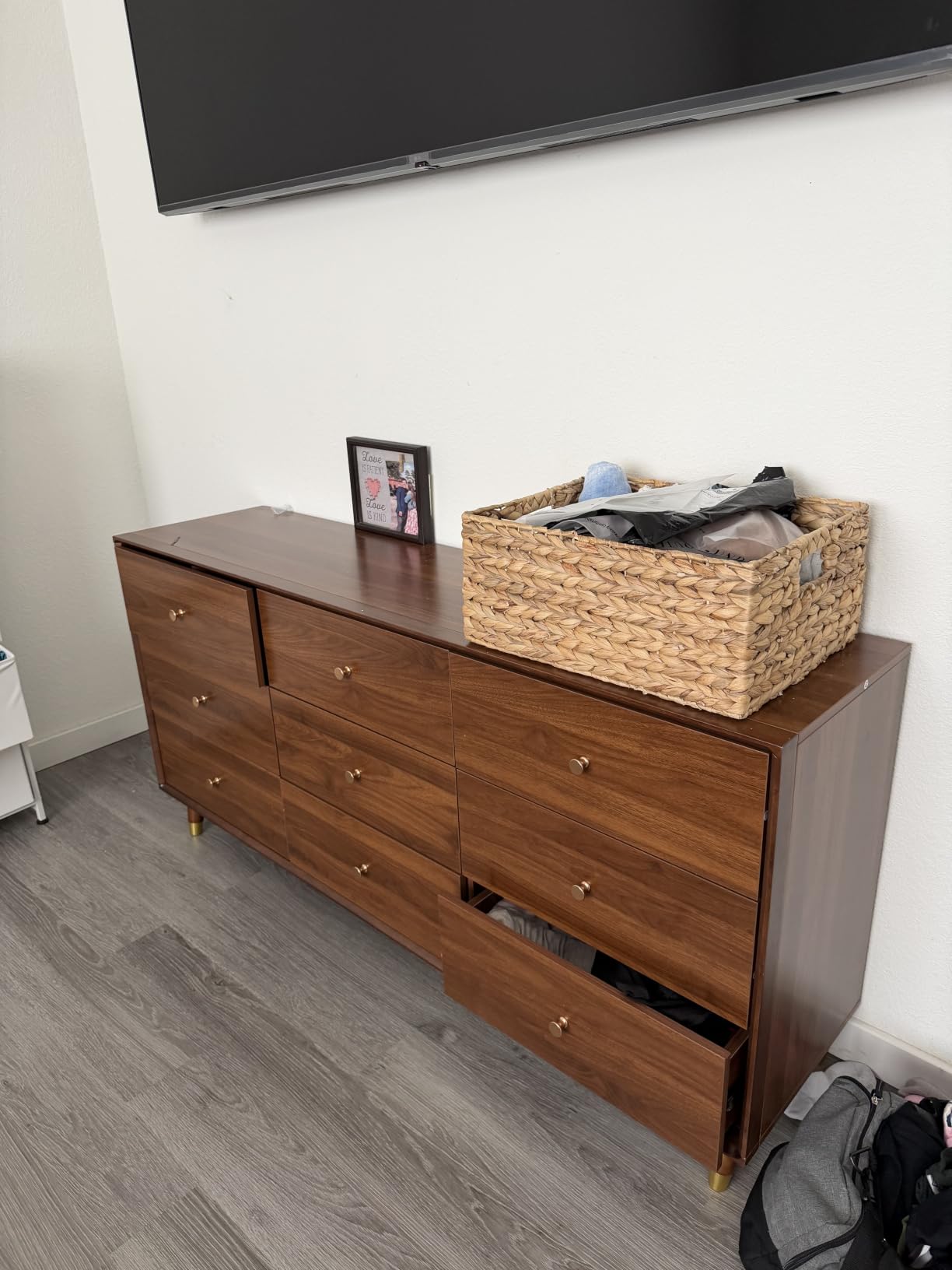 Messenya Dresser for Bedroom, 55 Inch 6 Drawer Wooden Chest of Drawers | FSC Certified Mid Century Modern Walnut Finish Wooden Dresser with Tapered Legs, Easy Assembly, Clearance for Robot Vacuum customer photo 2