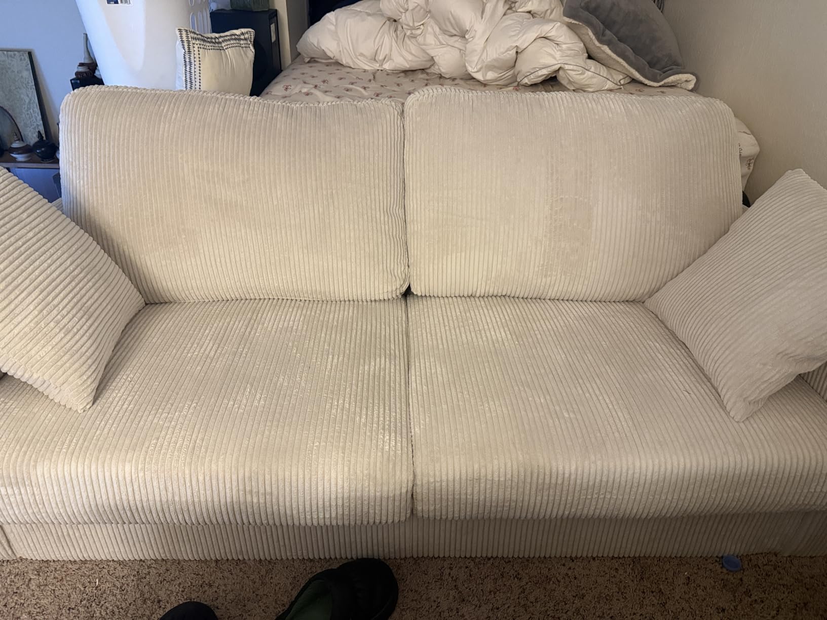 87in Corduroy Couch, Kidirect Sofa No Tool Assembly, Comfy Couches for Living Room 21in Deeper Seats, Corduroy Sofas for Living Room with 2 Pillows, Oversized Loveseat Sofa, Boho Love Seat Green Couch customer photo 2