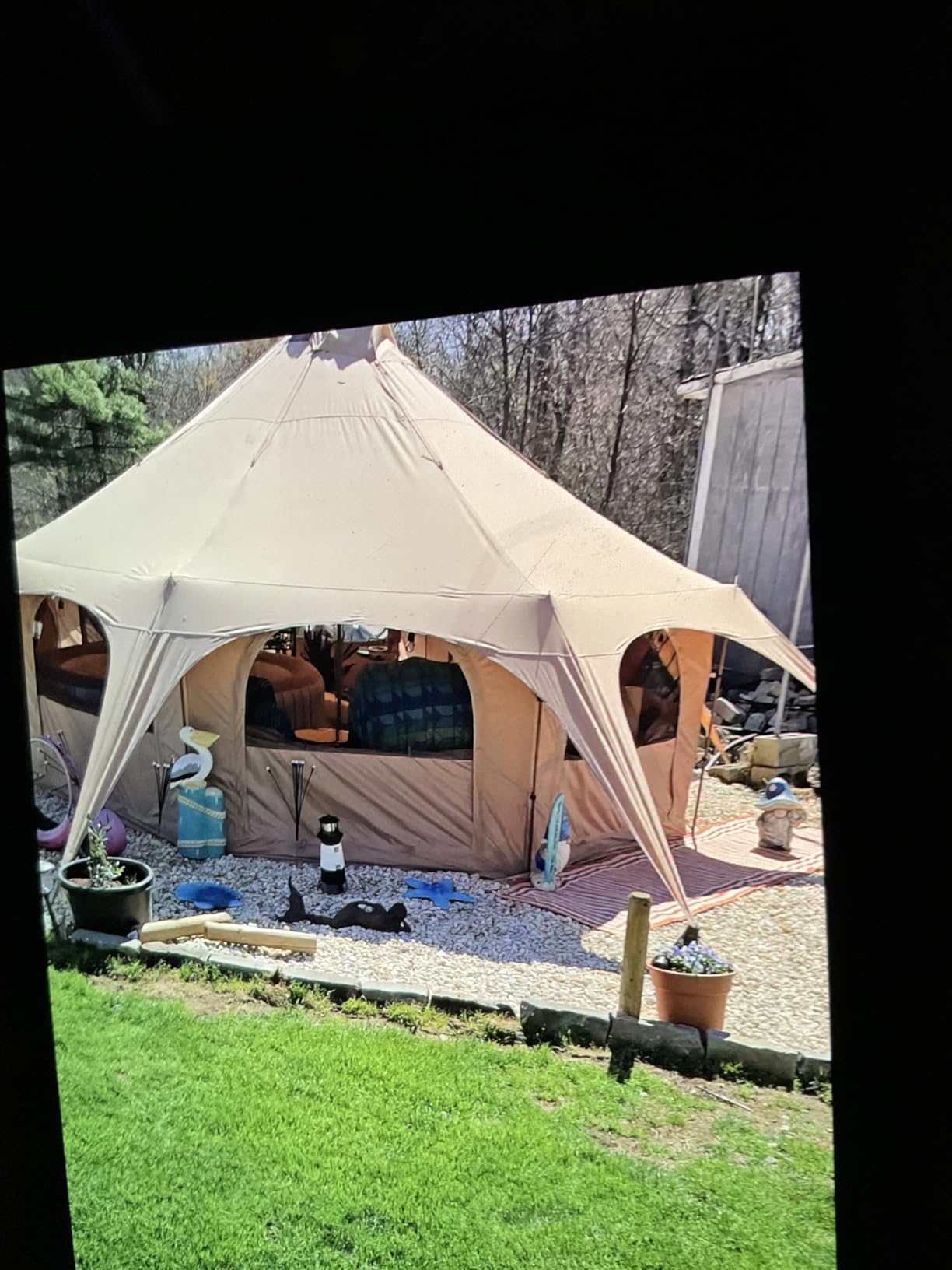 16.5 Ft Canvas Bell Tent, Large Yurt Tent with Stove Jack | 4 Seasons Tent for Camping with 8 Mesh Windows, Removable Floor, 55