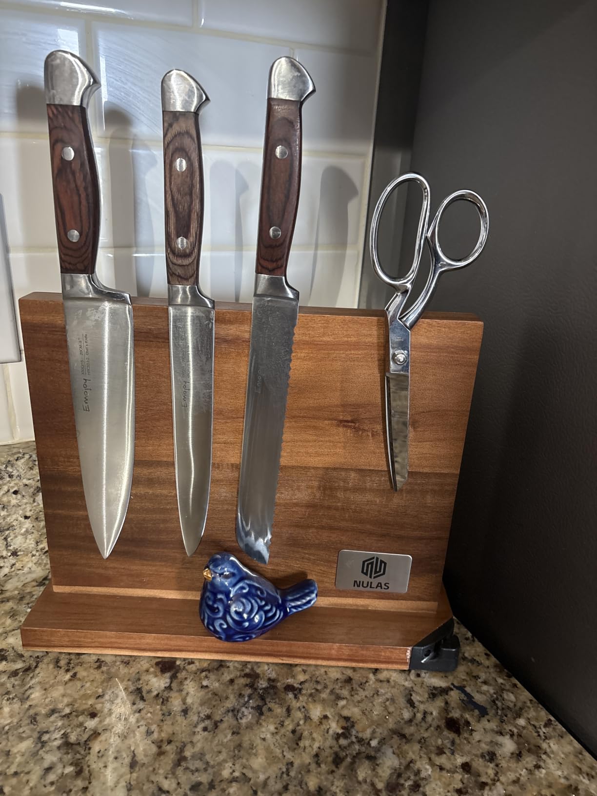 Magnetic Knife Block with Built-in Sharpener, Double-Sided Countertop Magnetic Knife Holder, Holds Up to 12 Knives & Metal Kitchen Tools, Brown customer photo 1