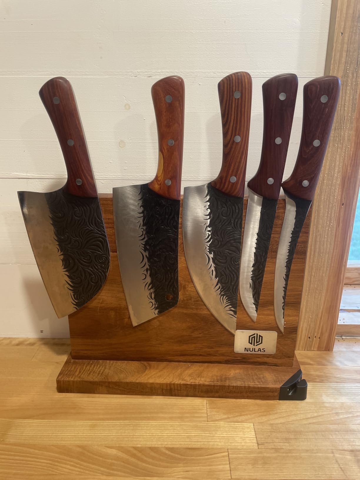 Magnetic Knife Block with Built-in Sharpener, Double-Sided Countertop Magnetic Knife Holder, Holds Up to 12 Knives & Metal Kitchen Tools, Brown customer photo 2