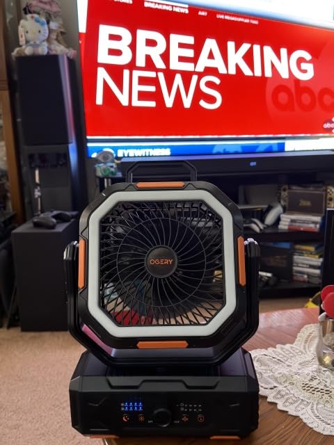 Camping Fan, Portable Fan Rechargeable with 20000mAh Battery, Stepless Speed Control, Fast Charging, Remote & LED Lantern for Tent, Travel, Car Camping, Camping Essentials customer photo 1