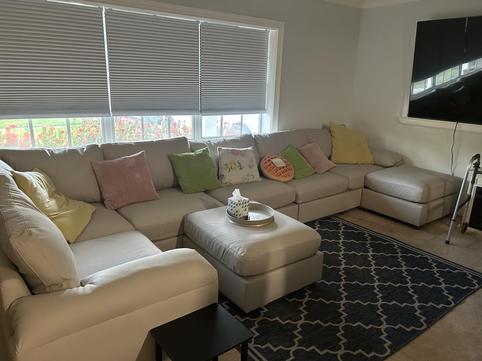 EASE MOOSE Oversized Leather Modular Sectional Sofa, Sectional Couch with Deep Seat, Extra Large U Shaped Couch, Faux Leather Material Sofa Modern Comfy Scratch Resistant, Beige customer photo 1