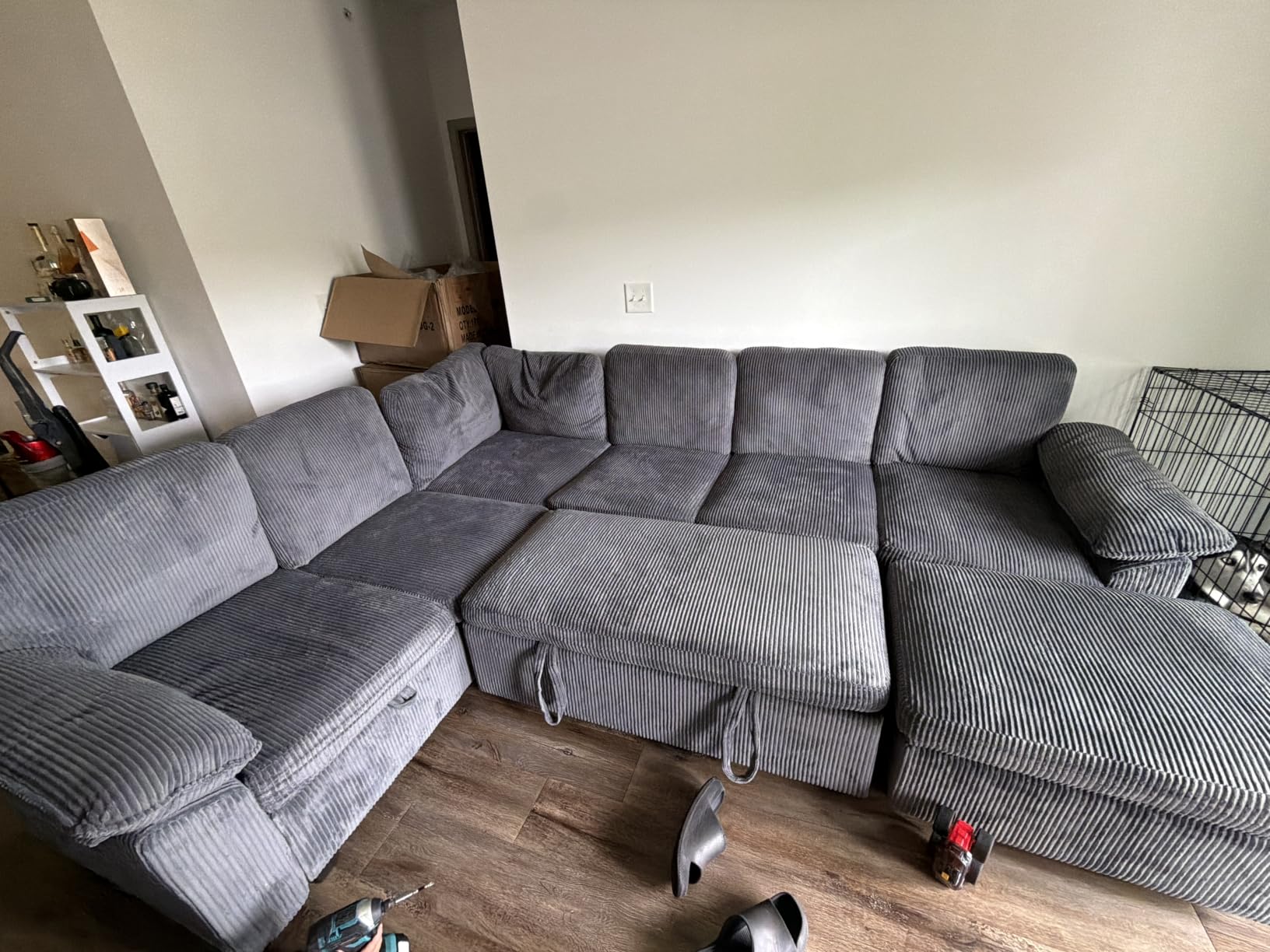 108 Inch Sectional Sleeper Sofa Bed with Pull Out Couch, U Shaped 7 Seat Cloud Modular Sectional Sofa with Storage, Corduroy Sectional Couches for Living Room, Removable Sofa Cover, Beige customer photo 1