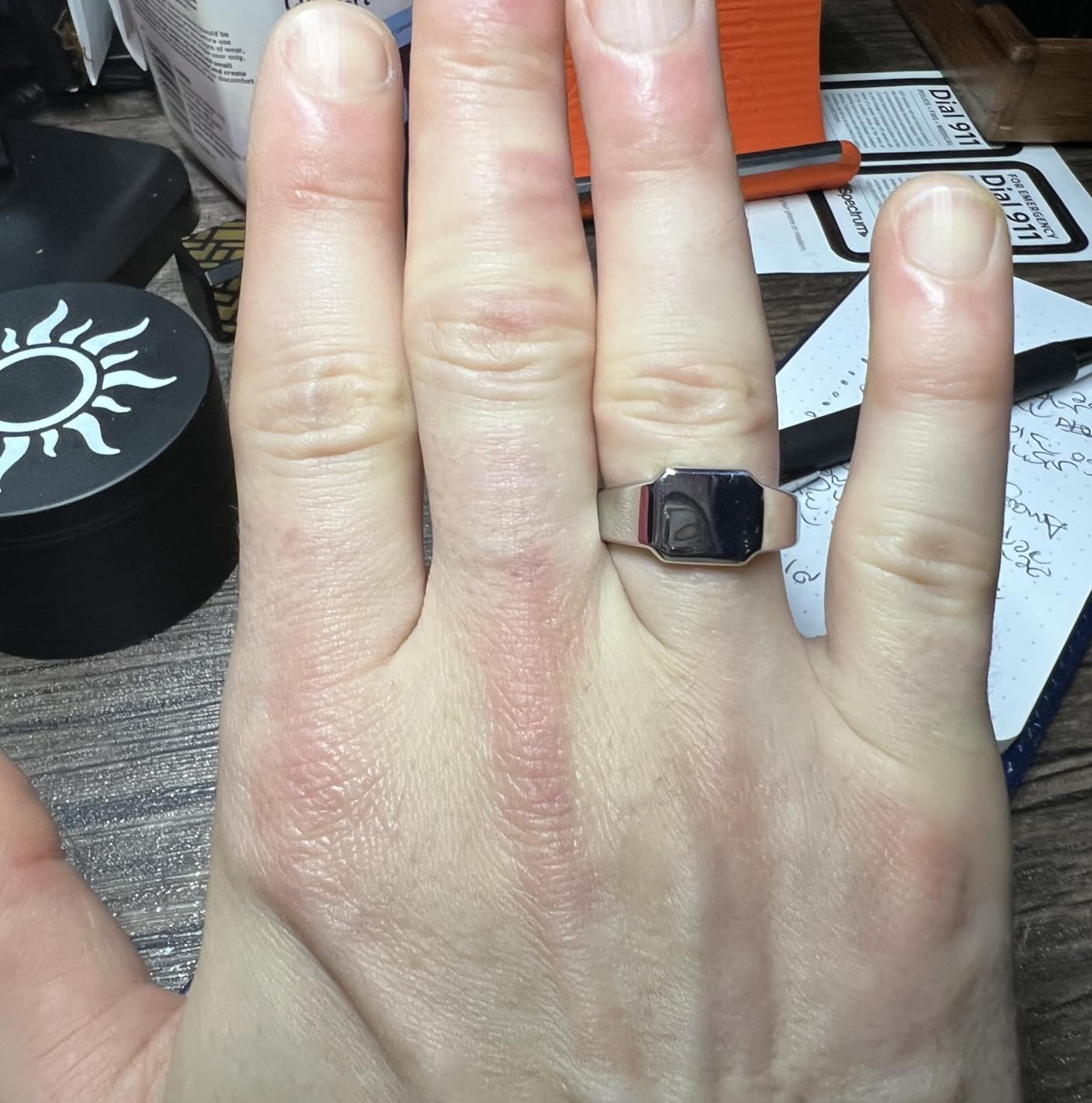 Forge & Foundry Plain Signet Men's Signet Ring - Polished Stainless Steel | Design-Led Artisan Jewellery from London | 18k Gold-Plated Stainless Steel, Classic Minimalist Ring for Men | Mens jewellery customer photo 2