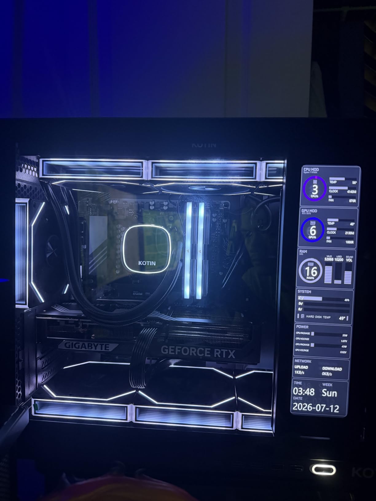 KOTIN Prebuilt Gaming PC RTX 5070 12GB, Ryzen 7 9700X, 32GB DDR5, 1TB SSD | 11.3in Secondary Display, 850W 80+ Gold PSU, 360mm Liquid Cooler, WiFi 7, 1440p 4K ARGB Windows 11 Gaming Desktop Computer customer photo 1