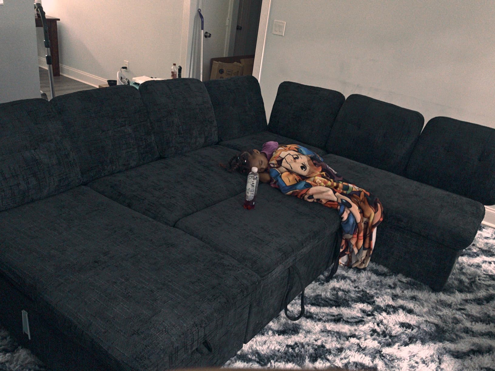 Modular Sectional Sleeper Sofa with Pull Out Bed, 108 Inch U Shaped 7 Seat Couches for Living Room, Chenille Fabric Cloud Couch Bed with Storage & Reclining Backrest, USB Charging, Grey customer photo 2