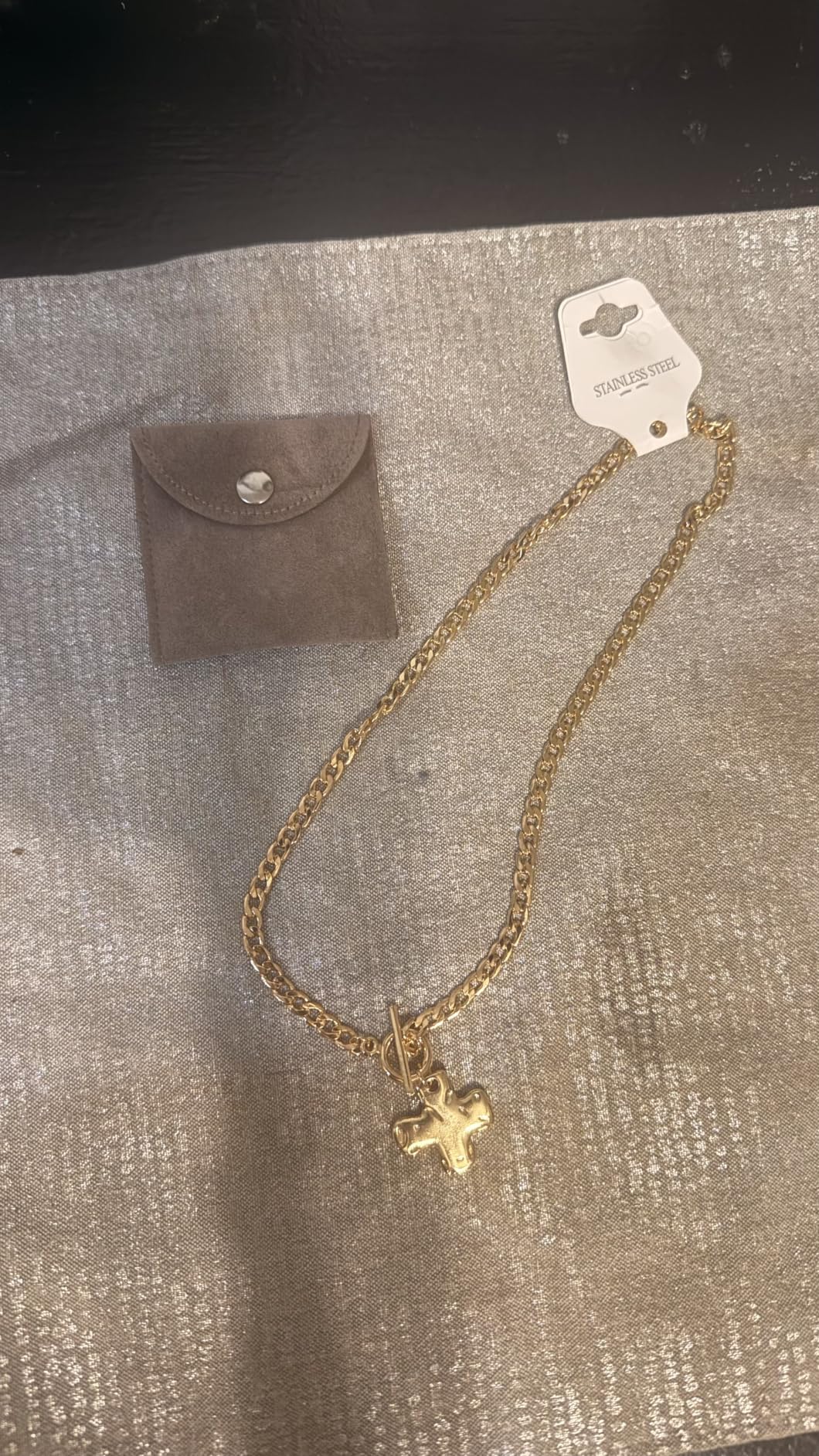 Glowave Chunky Gold Cross Pendant Necklace for Women, 14K Gold Plated Statement Necklace, Trendy Cross Jewelry Gift customer photo 1
