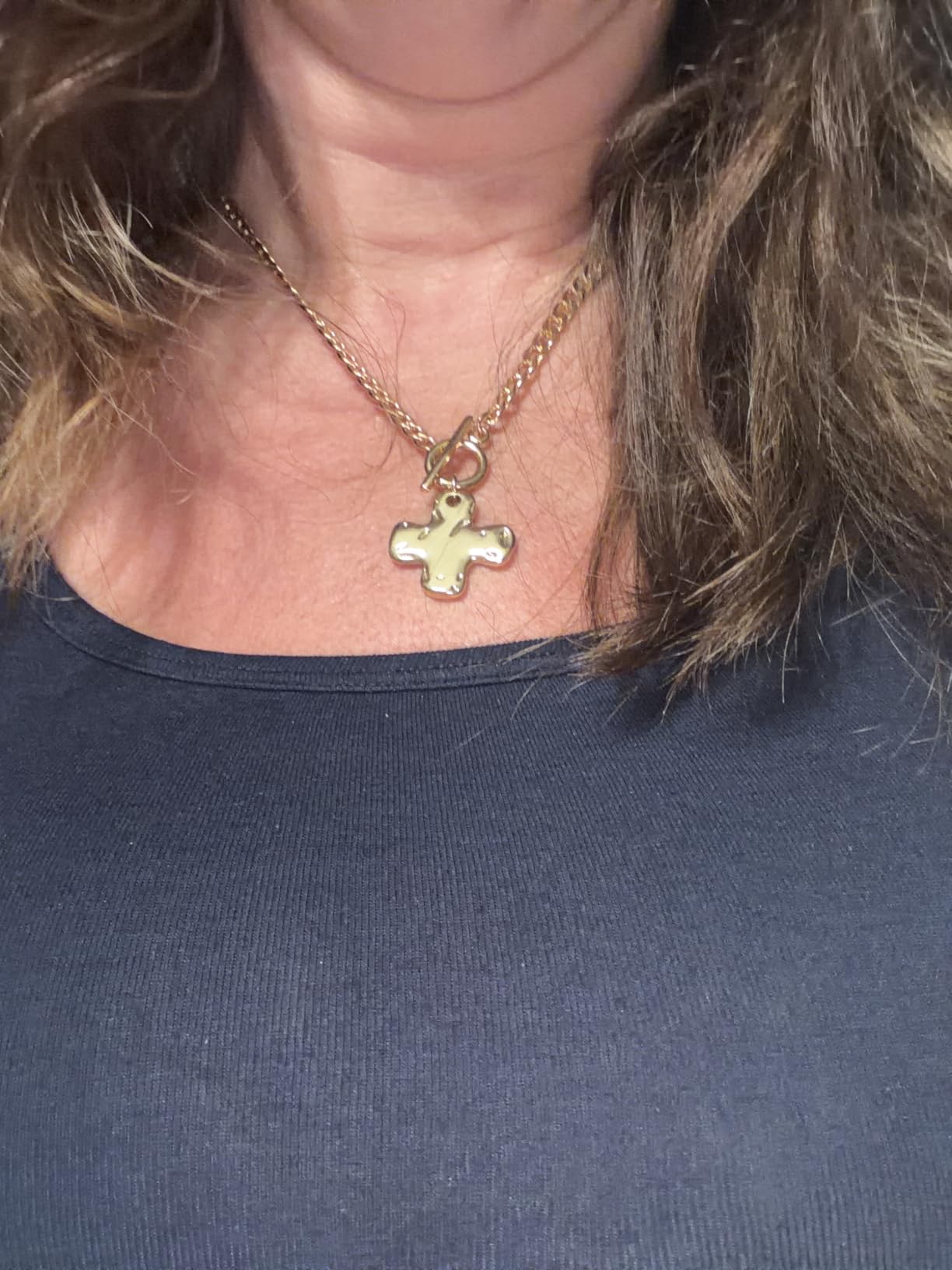 Glowave Chunky Gold Cross Pendant Necklace for Women, 14K Gold Plated Statement Necklace, Trendy Cross Jewelry Gift customer photo 2
