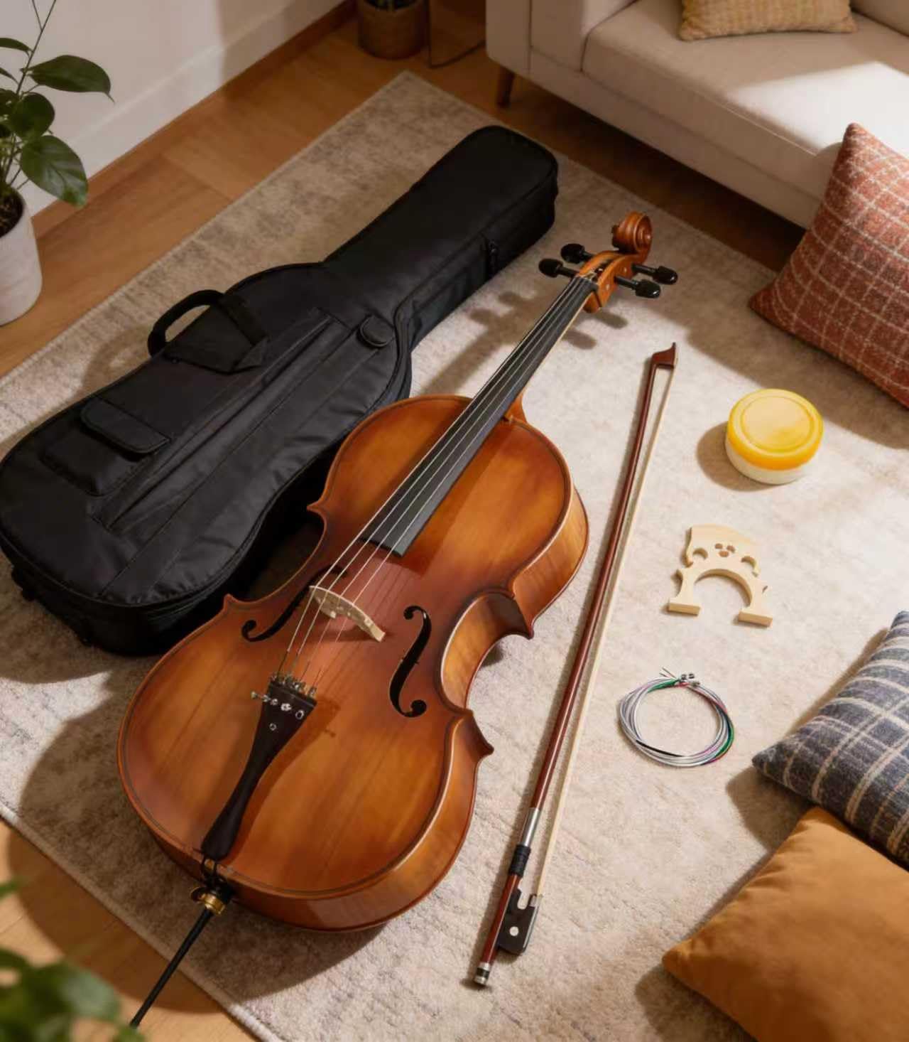 Cello 4/4 Full Size, Beginner Cello Instrument for Adults, Acoustic Cello Set with Padded Bag, Extra Strings, Bridge, Bow & Rosin - for Lessons, Home Practice & School Orchestra, Glossy Natural customer photo 2