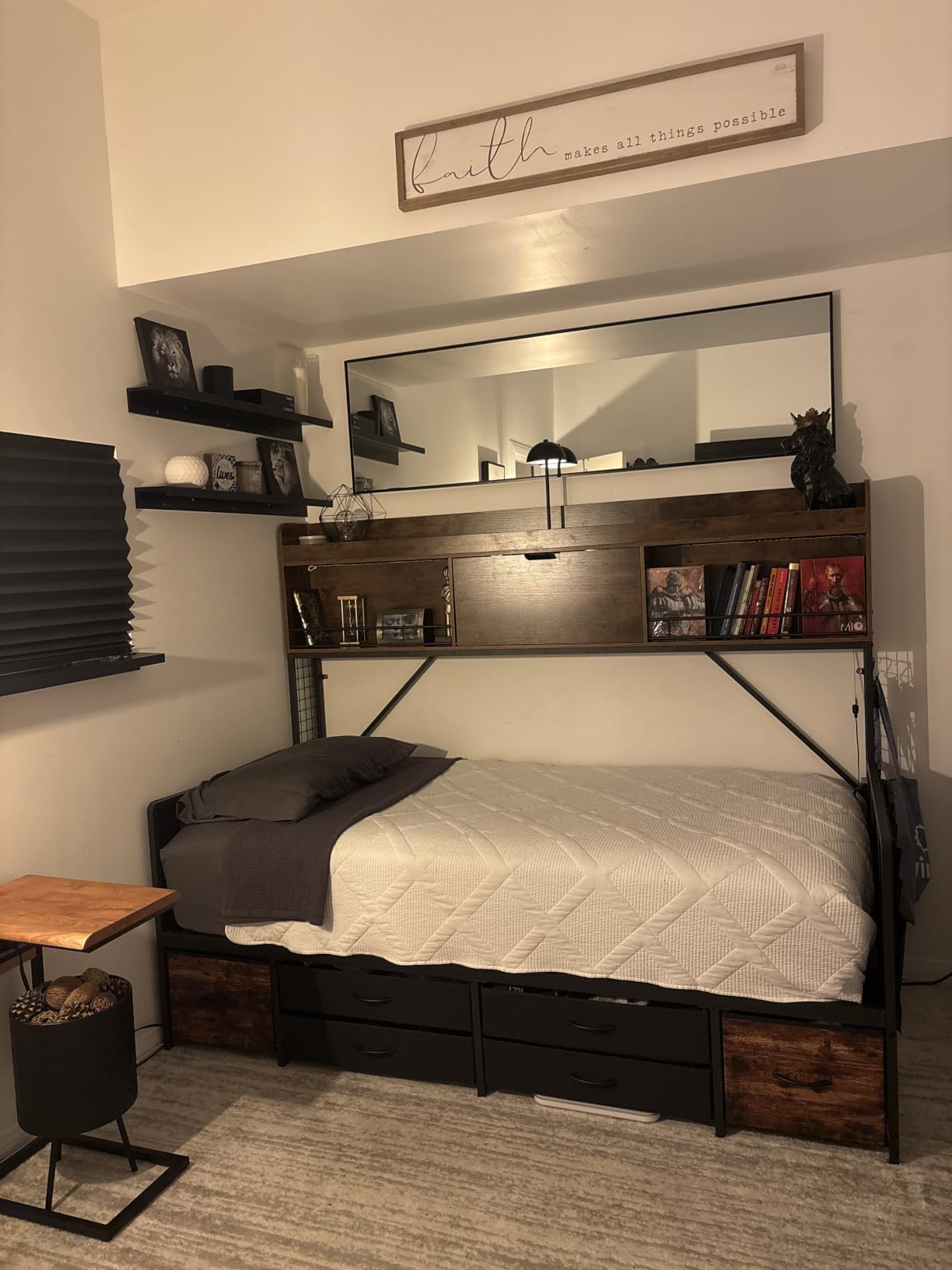 MSmask Daybed with High Bookcase & 6 Storage Drawers, Twin Corner Bed Frame with LED Lights, Charging Station, Kids Teens Adults Storage Bed for Living Room/Bedroom/Guest Room, Space Saving, Oak Grey customer photo 1
