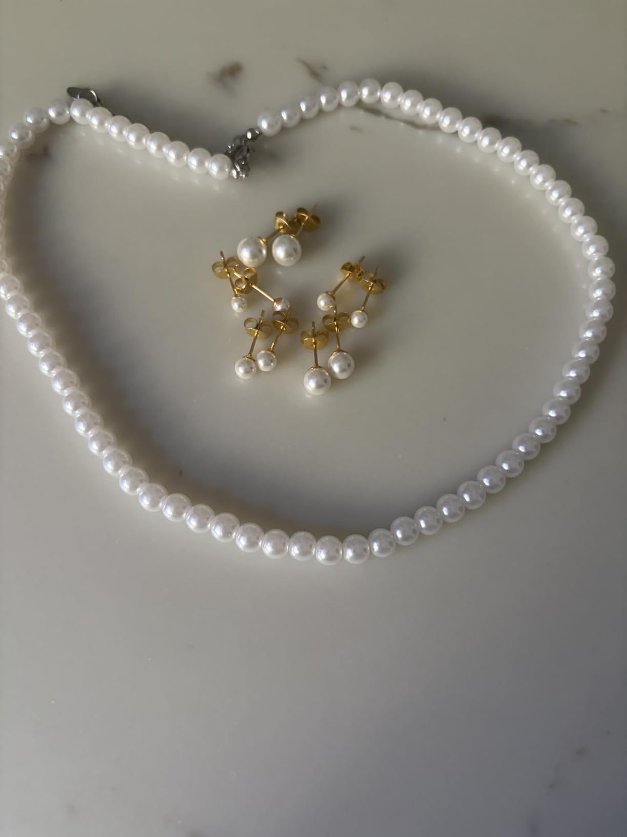 D.Bella Pearl Necklace Stud Earrings Set for Women Dainty Round Imitation Pearl Choker Necklace for Wedding -5Pairs Hypoallergenic Earrings Delicate Jewelry customer photo 1