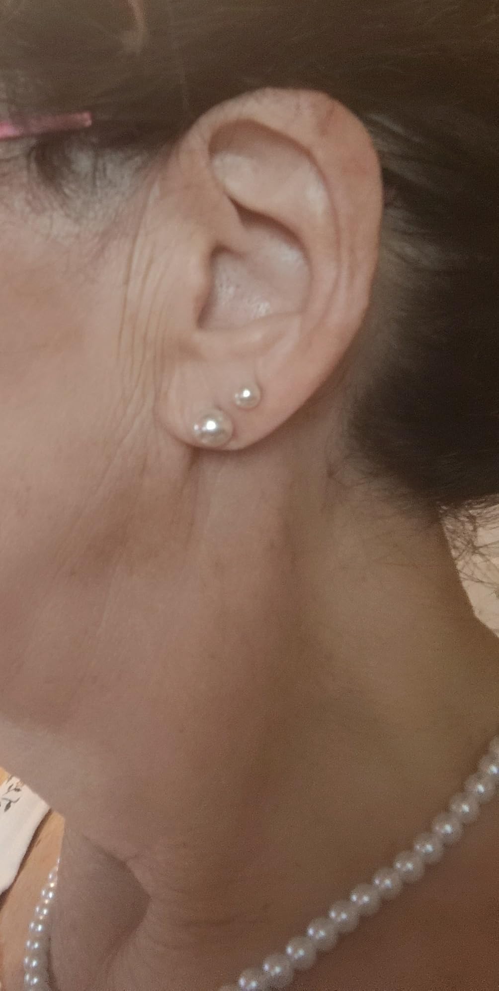 D.Bella Pearl Necklace Stud Earrings Set for Women Dainty Round Imitation Pearl Choker Necklace for Wedding -5Pairs Hypoallergenic Earrings Delicate Jewelry customer photo 2