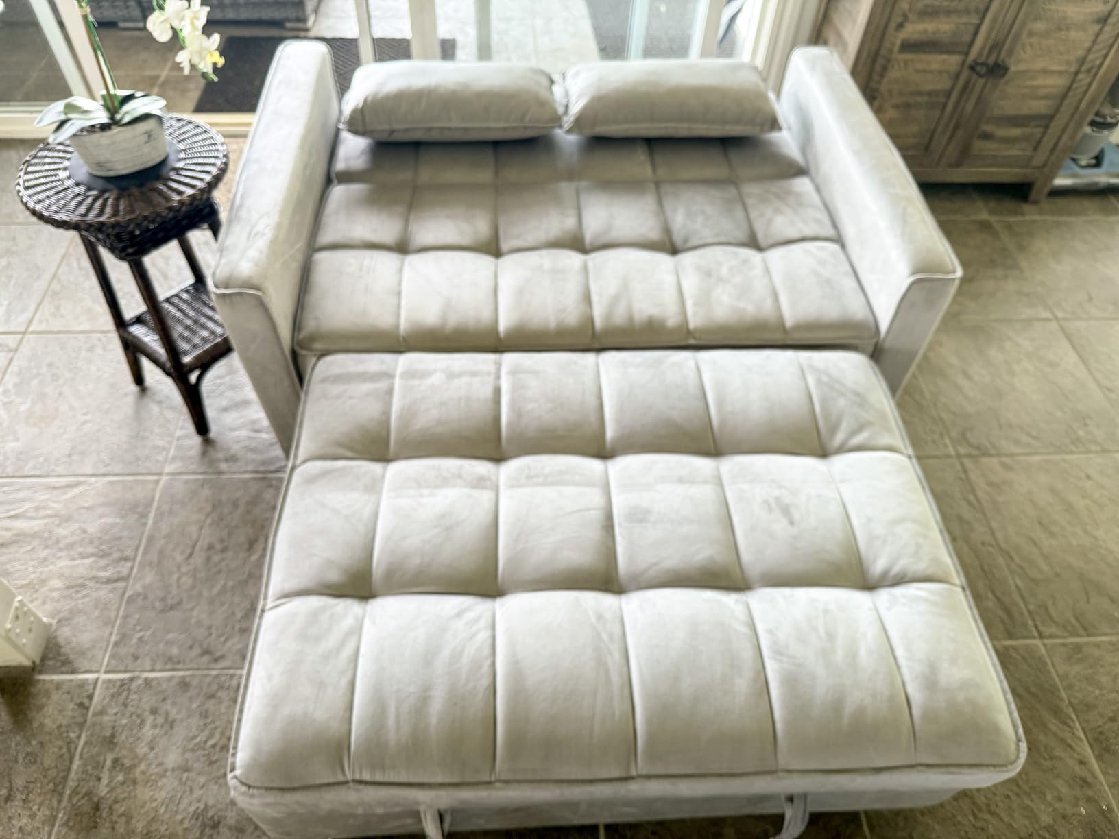 Convertible Sleeper Sofa Bed, Loveseat Sleeper Sofa with Large Side Pockets, Pull Out Sofa Bed with 3 Position Adjustable Backrest, 3 in 1 Velvet Couch Bed for Small Spaces, Apartment, Gray customer photo 1