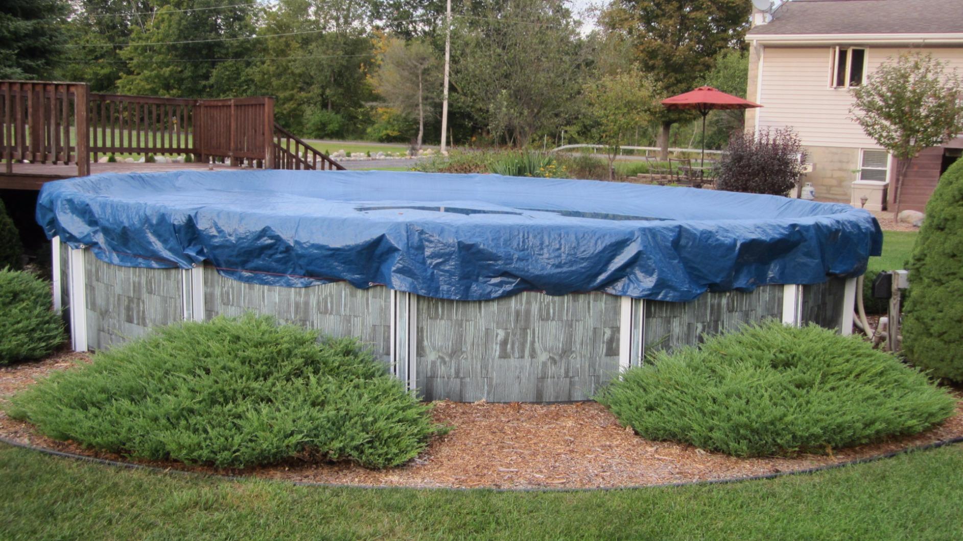 Robelle 24 ft Heavy Duty Super Winter Pool Cover for Above Ground Pools | Blue Above Ground Pool Cover, 4 ft Overlap (28ft Cover Size), Solid 8 x 8 Scrim, 2.36 oz/yd2, 10-Year Warranty, Style: 3524-4 customer photo 1