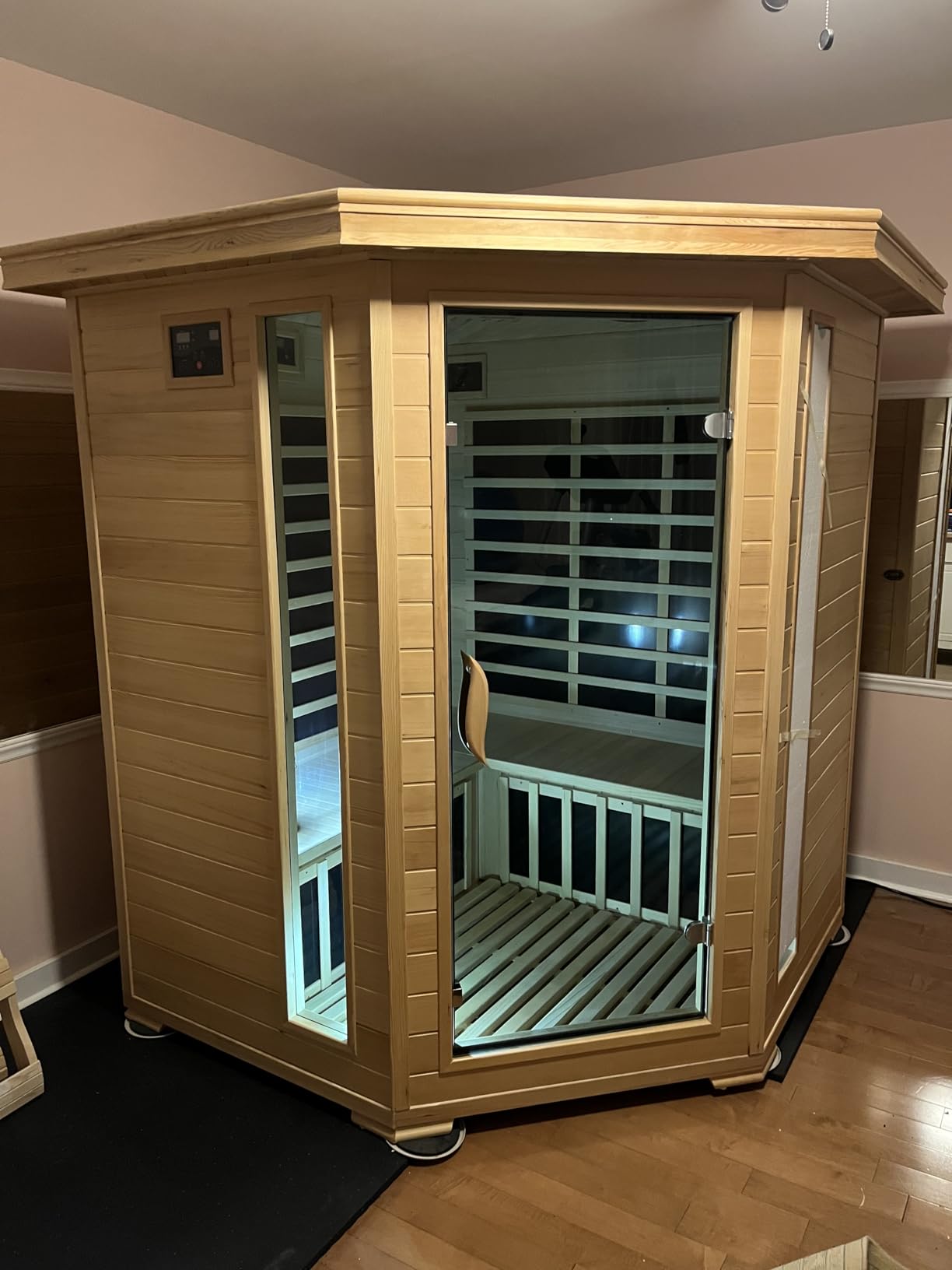 HEATWAVE Tucson 4 Person Hemlock Low EMF Infrared Wood Sauna for Home & Indoor Relaxation - With 9 Carbon Heaters, Chromotherapy Lighting, Tempered Glass Door, Built-In Stereo Sound System customer photo 1