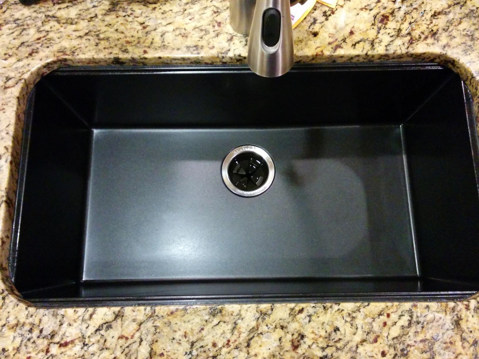 KRAUS Black Onyx 31 in Undermount Granite Kitchen Sink KGU-413B | Quartz composite with metallic particles, heat-safe, non-porous surface resists stains, colored through to resist fading customer photo 1
