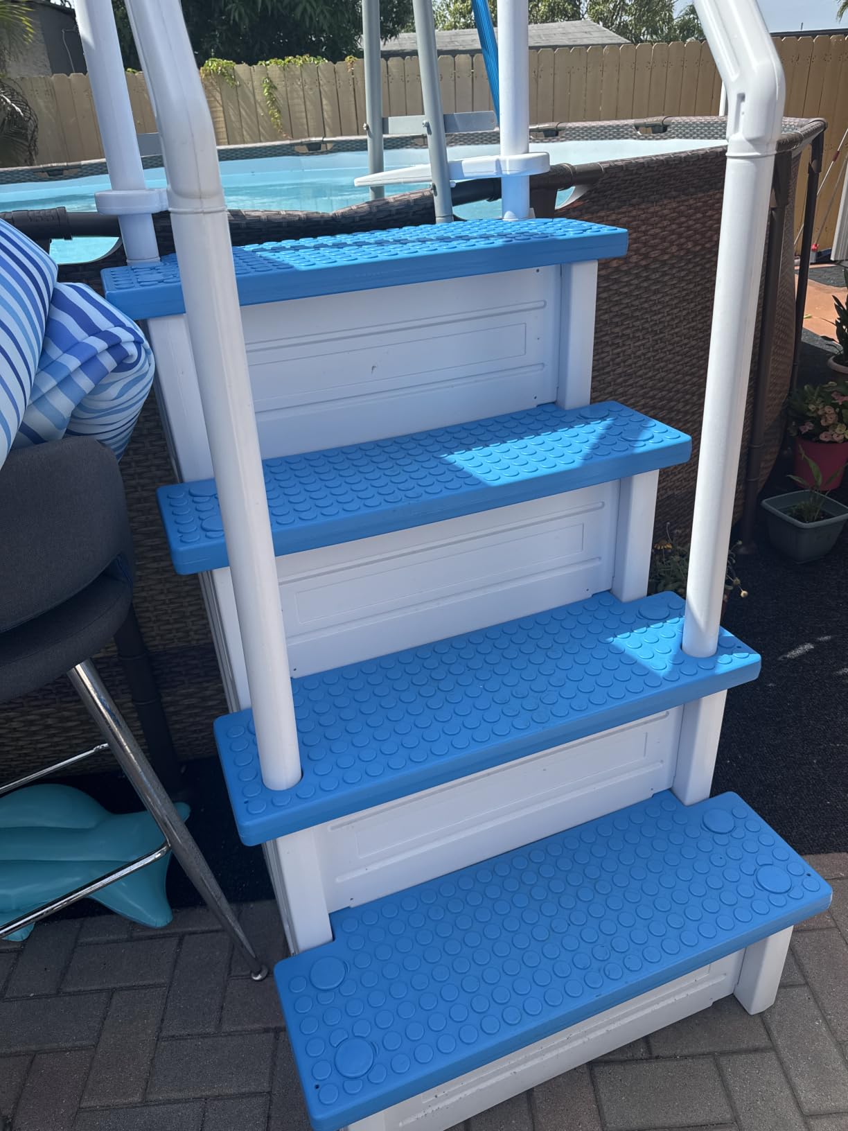 Aqua Select Everest in Pool Steps | White with Blue Steps | for Above Ground Swimming Pools | Mount to Decks 48 to 54 Inches | Safety Stairs Capacity Up to 350 Pounds customer photo 1