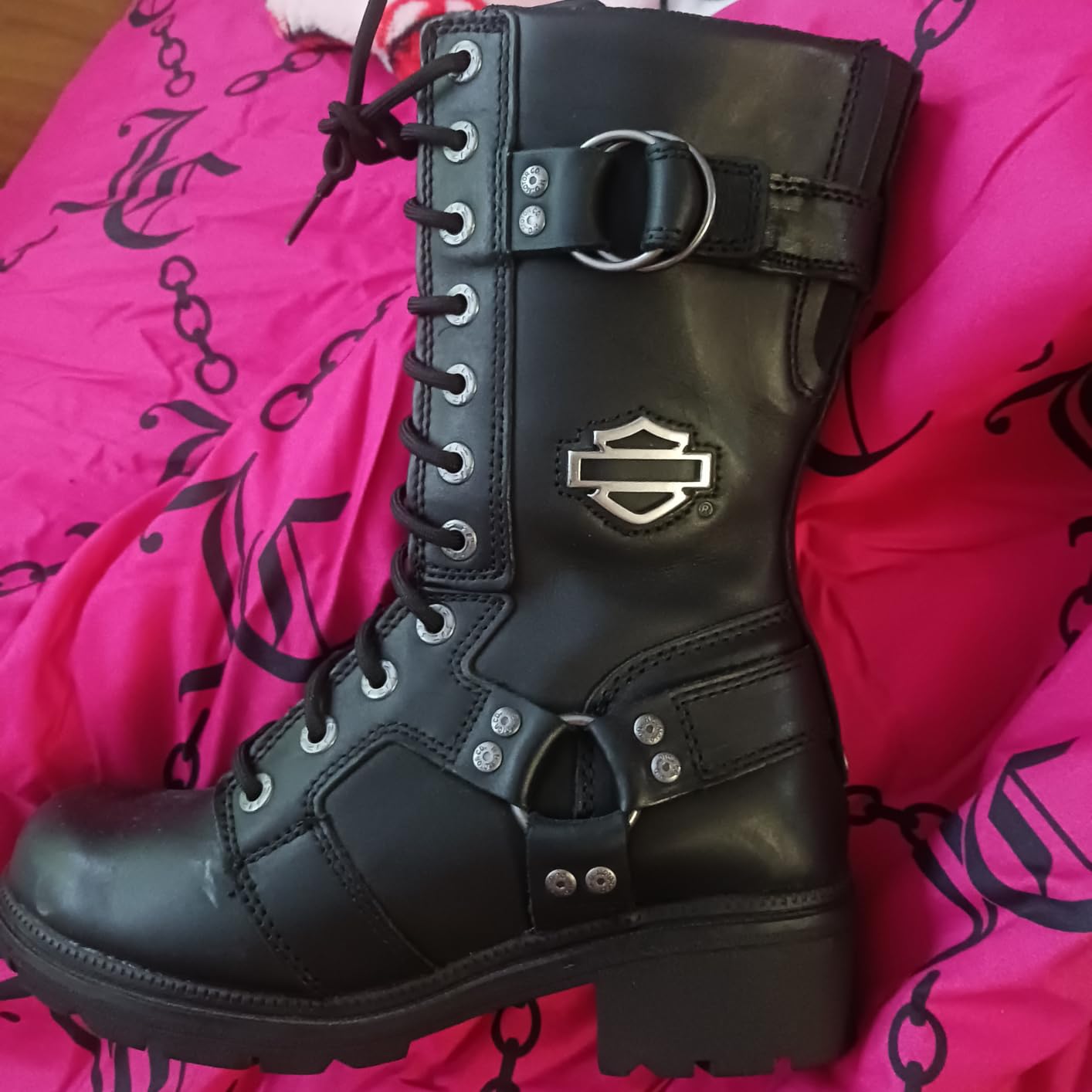 Harley-Davidson FOOTWEAR Womens Eda Zippered Motorcycle Casual Boots Mid Calf Low Heel 1-2