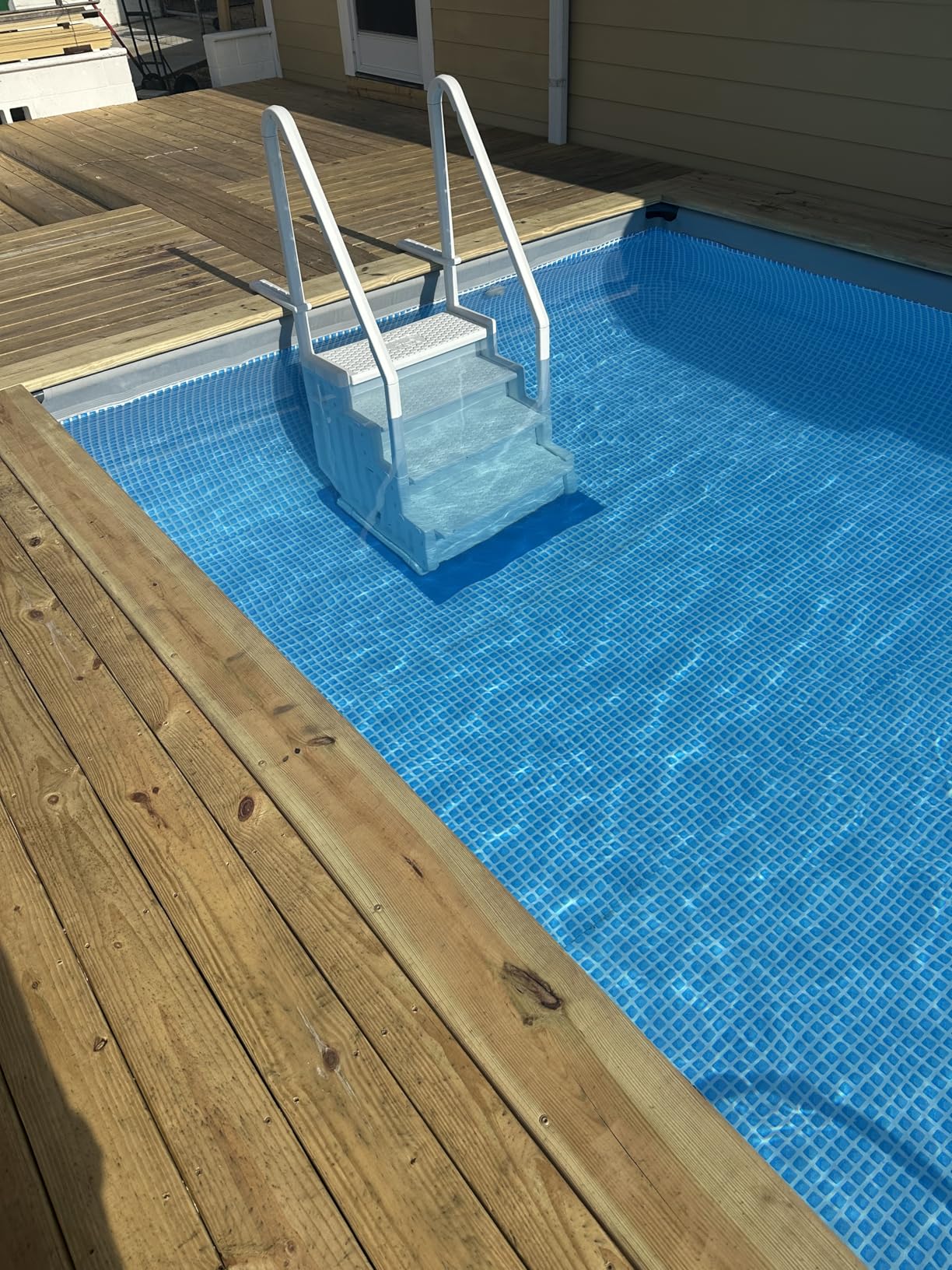 Blue Wave Easy Pool Steps - Above Ground Pool Ladder Anti-Slip Wide Stairs for Above Ground Pools with Handles - Fits 48- 54 Inch Pools, 350-lb Limit, Includes Deck Mounting Brackets - White Vinyl customer photo 1