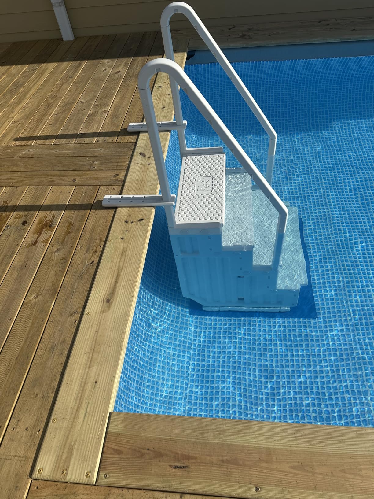 Blue Wave Easy Pool Steps - Above Ground Pool Ladder Anti-Slip Wide Stairs for Above Ground Pools with Handles - Fits 48- 54 Inch Pools, 350-lb Limit, Includes Deck Mounting Brackets - White Vinyl customer photo 2