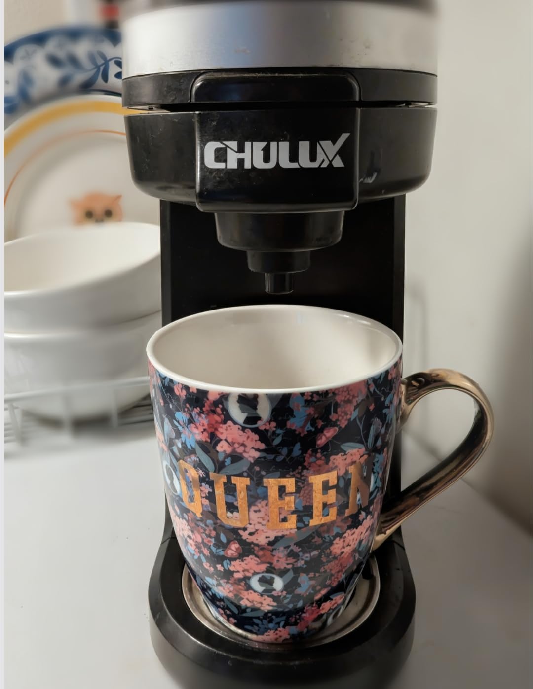 CHULUX Mini Single Serve Coffee Maker for K Pod, Brew Up to 12oz Cup, Black, Fast-Heating Boiler System, Single Cup Brewing, Portable Compact Design, Four-Hole Multi-Stream Needle, Adjustable Drip Tray customer photo 1
