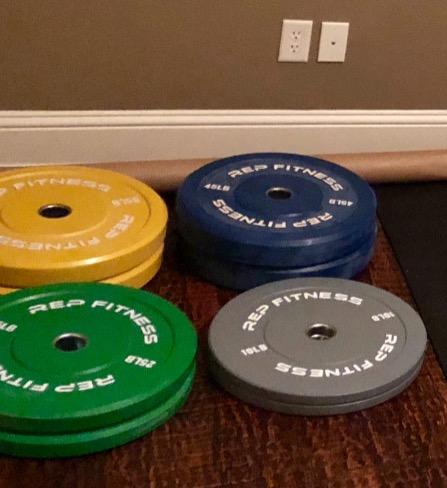 REP Color Bumper Plates LB Olympic Barbell Weights - Rubber Training Discs for Home Gym Strength Lifting, Low Bounce Durable, Weight Pairs & Sets 10 15 25 35 45 Pound Options customer photo 1