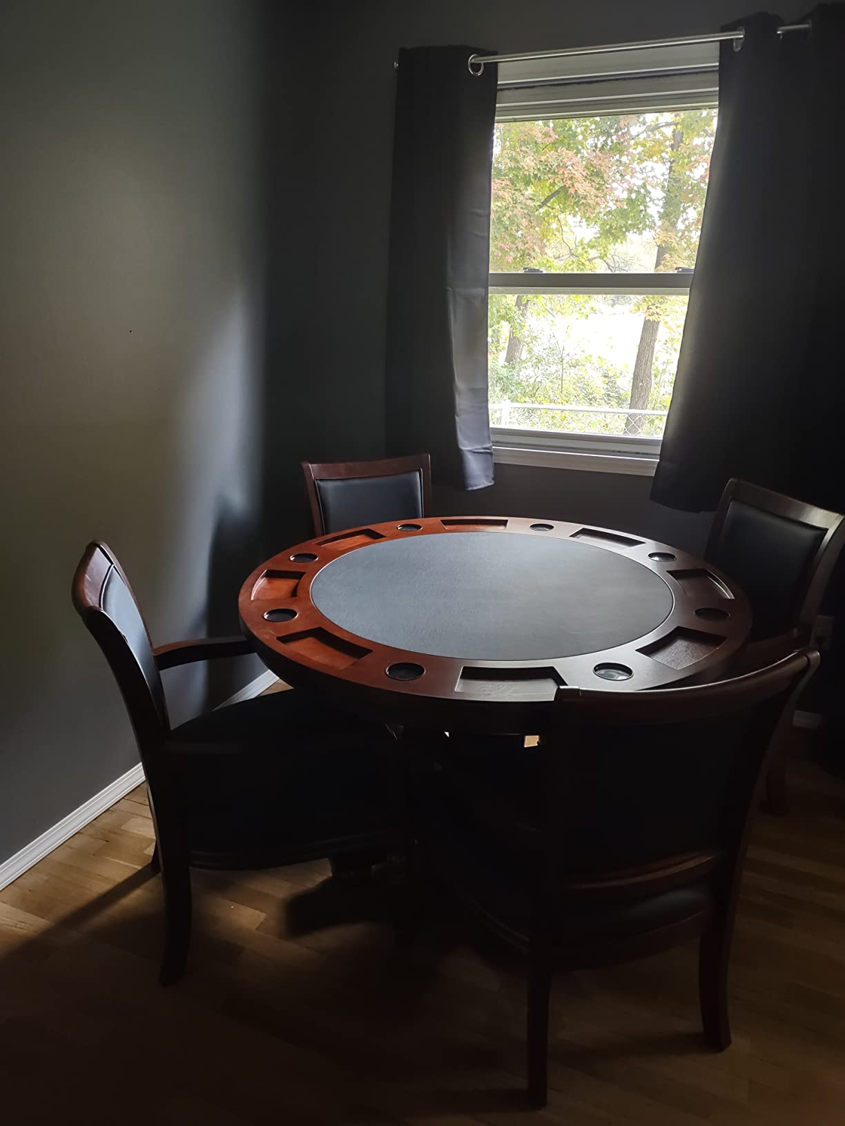 Hathaway Bridgeport 2 in 1 Round Poker Table and Chairs Set for Dining & Game Rooms - Furniture Grade Hardwood, Sturdy Pedestal Legs, Drink Holders, Chip Slots - Includes 4 Poker Table Chairs - Walnut customer photo 1