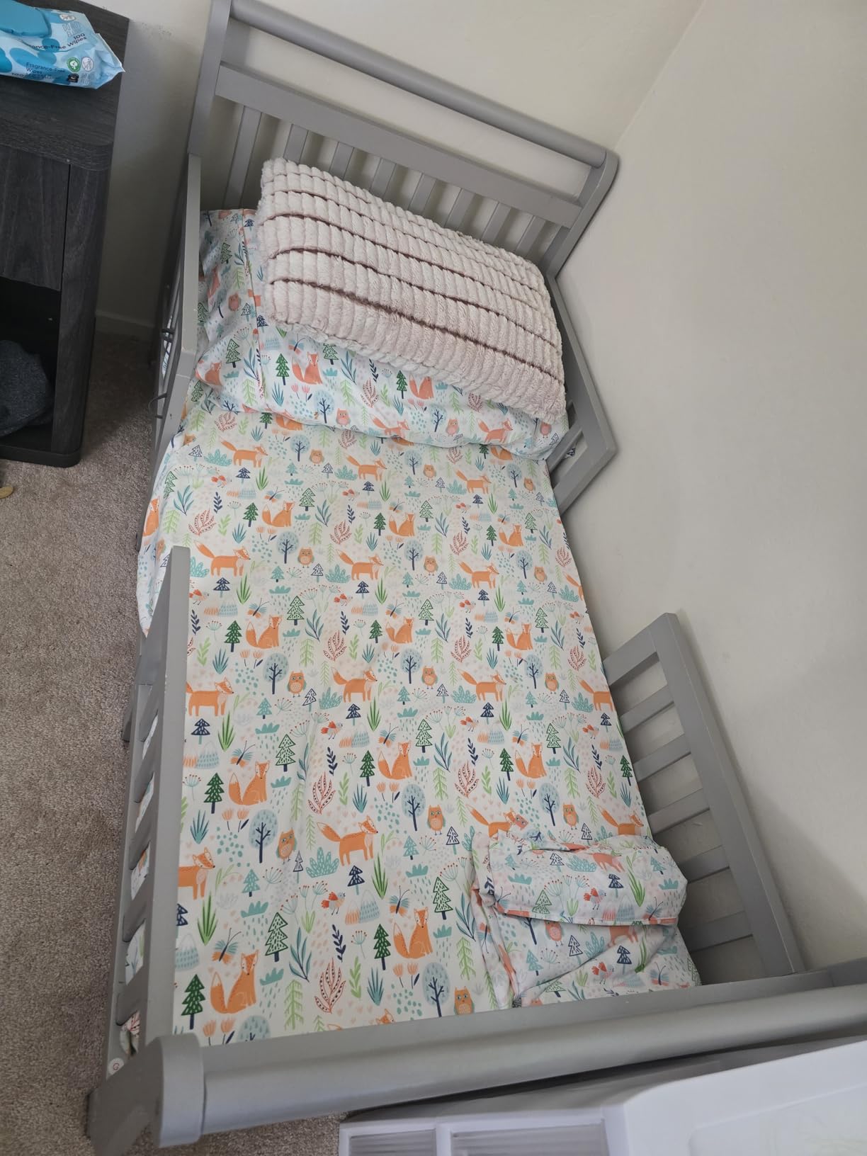 Dream On Me Emma 3-in-1 Wooden Toddler Bed, GREENGUARD Gold, Steel Grey | Converts to Table & 2 Chairs, 4 Safety Guardrails, Phthalate & BPA Free, Low to Floor Bed Frame, 50 Lb Limit, BSA Verified customer photo 2