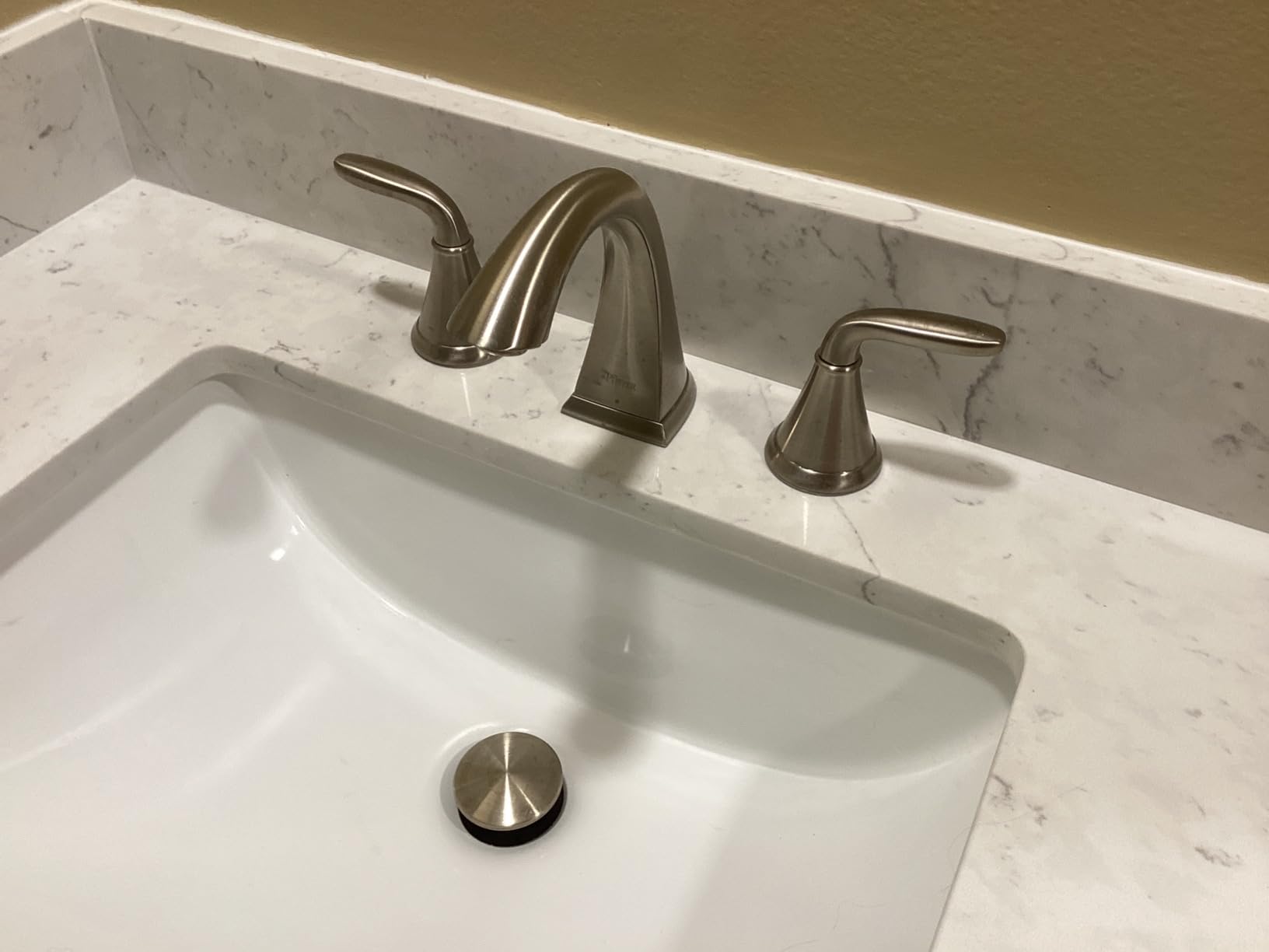 Pfister Pasadena 8 inch Widespread 3 Hole Bathroom Sink Faucet with 2 Handles, Brushed Nickel Finish, Push & Seal Drain, Water-Efficient WaterSense Certified LF049PDKK customer photo 2