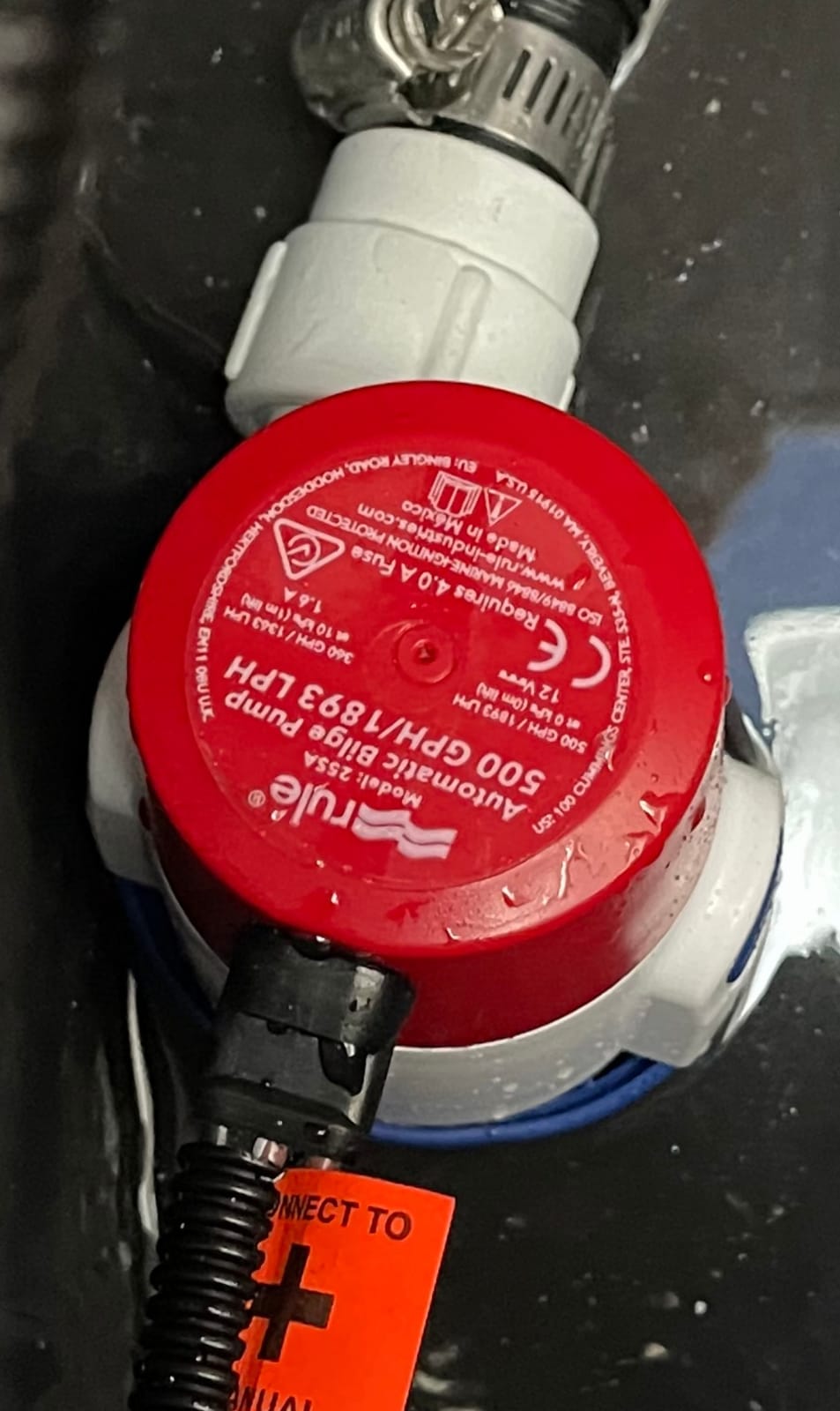 Rule 25SA, 12V Automatic Bilge Pump - Fully Submersible - 500GPH | Easy Clean Strainer - Low Power Use - Check Valve & Thermal Cut-Off - Ideal for Boats -107mm x 64mm x 74mm customer photo 2