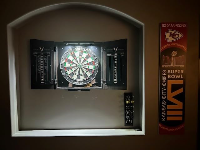 Viper Vault Cabinet & Shot King Sisal/Bristle Dartboard Ready-to-Play Bundle with Two Sets of Steel-Tip Darts, Throw Line, and Dry Erase Scoreboards, Walnut Finish customer photo 2