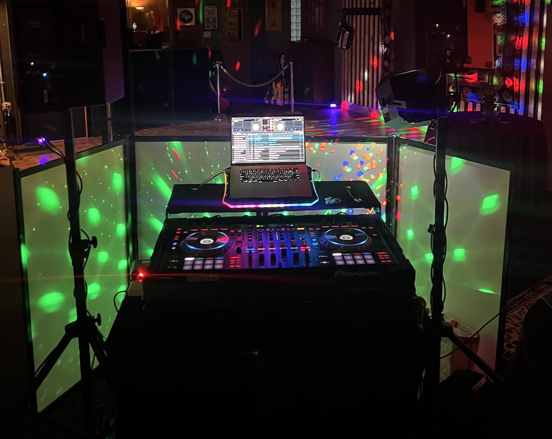 Rockville RFAAW 112x48 DJ Event Facade Lightweight Aluminum Booth, 360-Degree Panel Rotation, Fire-Retardant Scrim, Foldable Design, Perfect for Mobile DJs and Event Professionals (4 Panels) customer photo 1