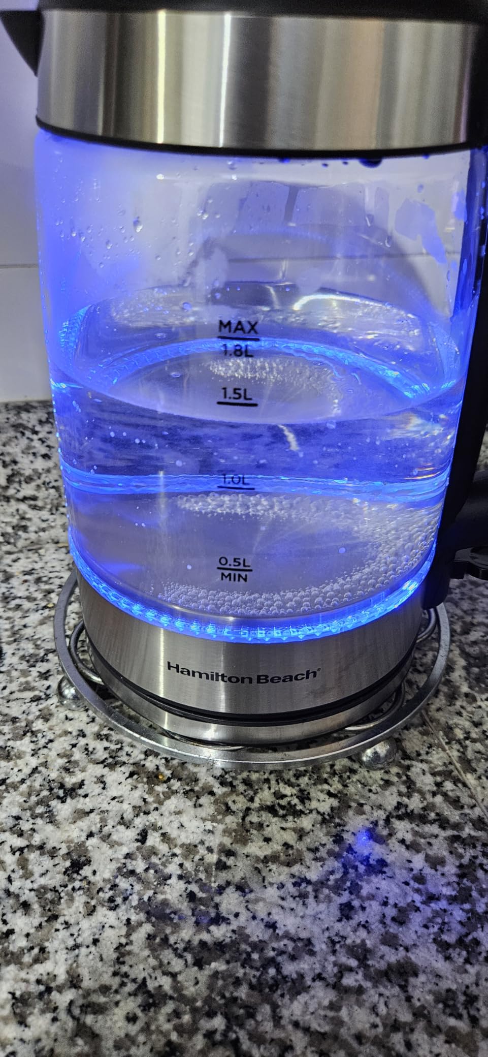 Hamilton Beach 1 Liter Electric Tea Kettle, Water Boiler & Heater | Fast Boiling 1500 Watts | BPA Free | Cordless Serving | Auto-Shutoff & Boil-Dry Protection | Blue LED | Clear Glass customer photo 2