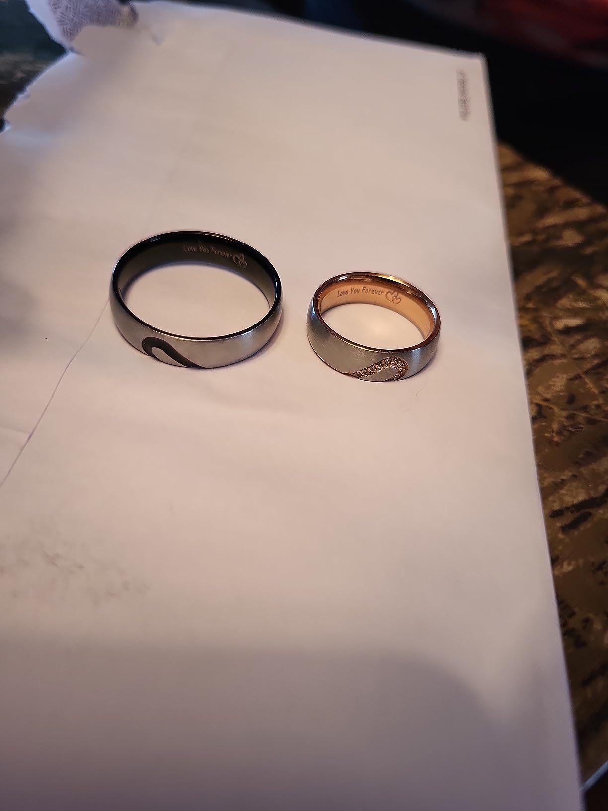 LAVUMO Matching Promise Rings for Couples Love You Forever Wedding Bands Sets for Him and Her Half Heart Rings Stainless Steel 6mm with Box Comfort Fit customer photo 2