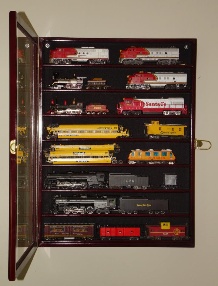 sfDisplay.com,LLC. Small HO Scale Train Model Trains Locomotive Engine Display Case Cabinet Wall Rack w/ 98% UV Lockable (Walnut Wood Finish) customer photo 1