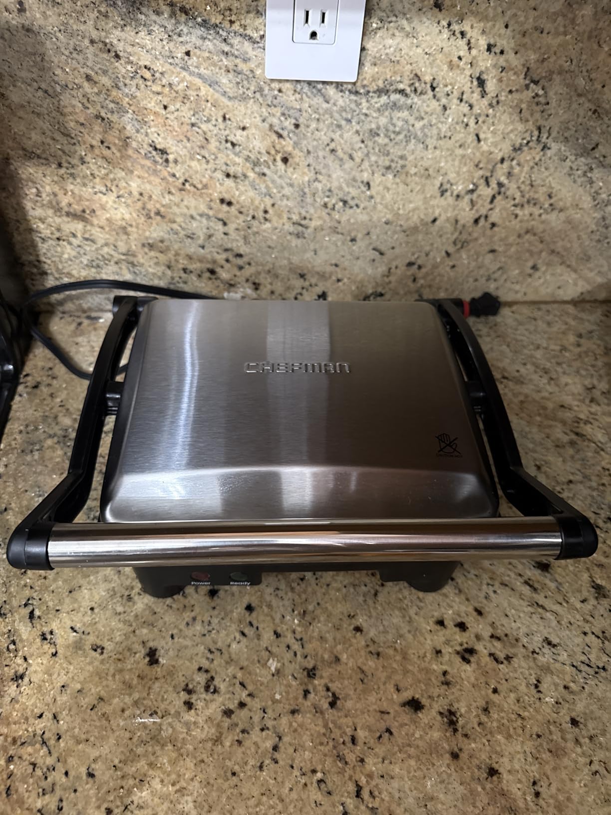 Chefman Panini Press Grill and Gourmet Sandwich Maker Non-Stick Coated Plates, Opens 180 Degrees to Fit Any Type or Size of Food, Stainless Steel Surface and Removable Drip Tray, 4 Slice, Black customer photo 1