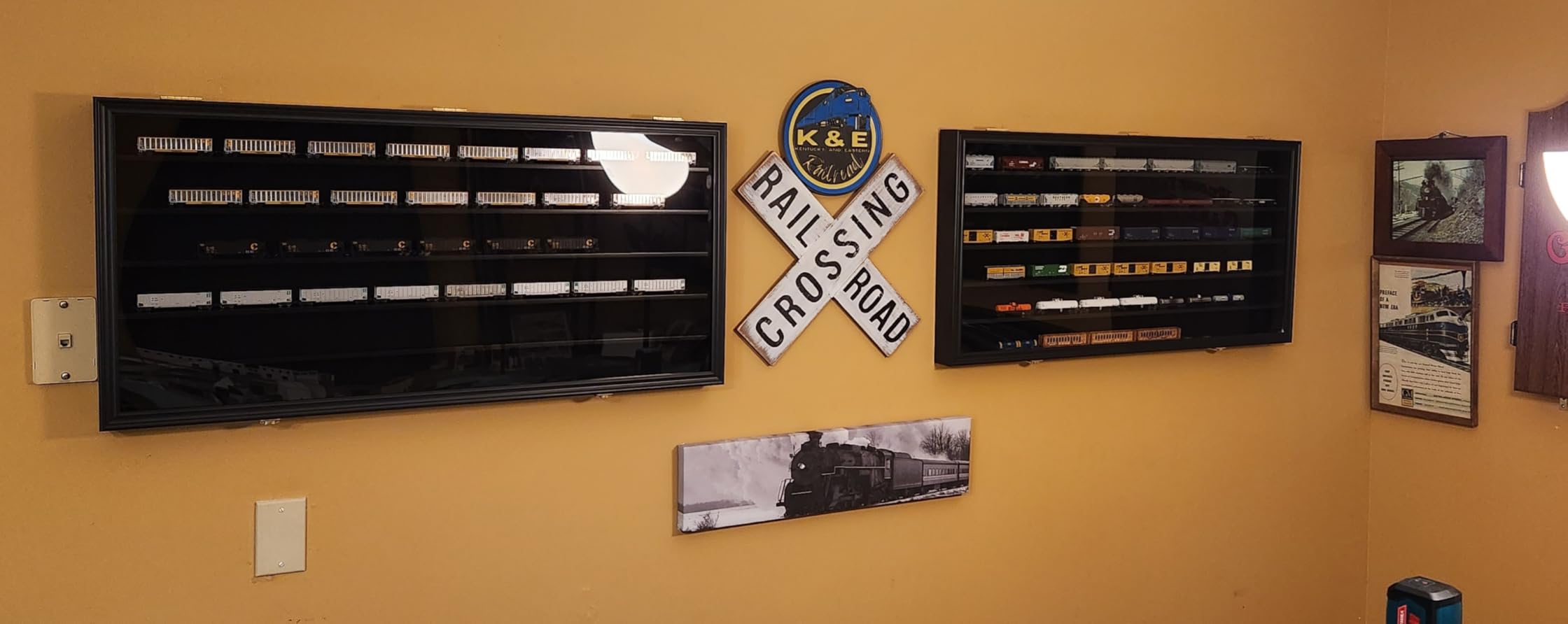 HO Scale Model Train Display Case Rack Wall Cabinet Wall Shelves Compatible with Hot Small Car Wheels 1:64 ad 1:43 Scale Toy Cars w/98% UV Protection- Lockable (Black Finish) customer photo 1