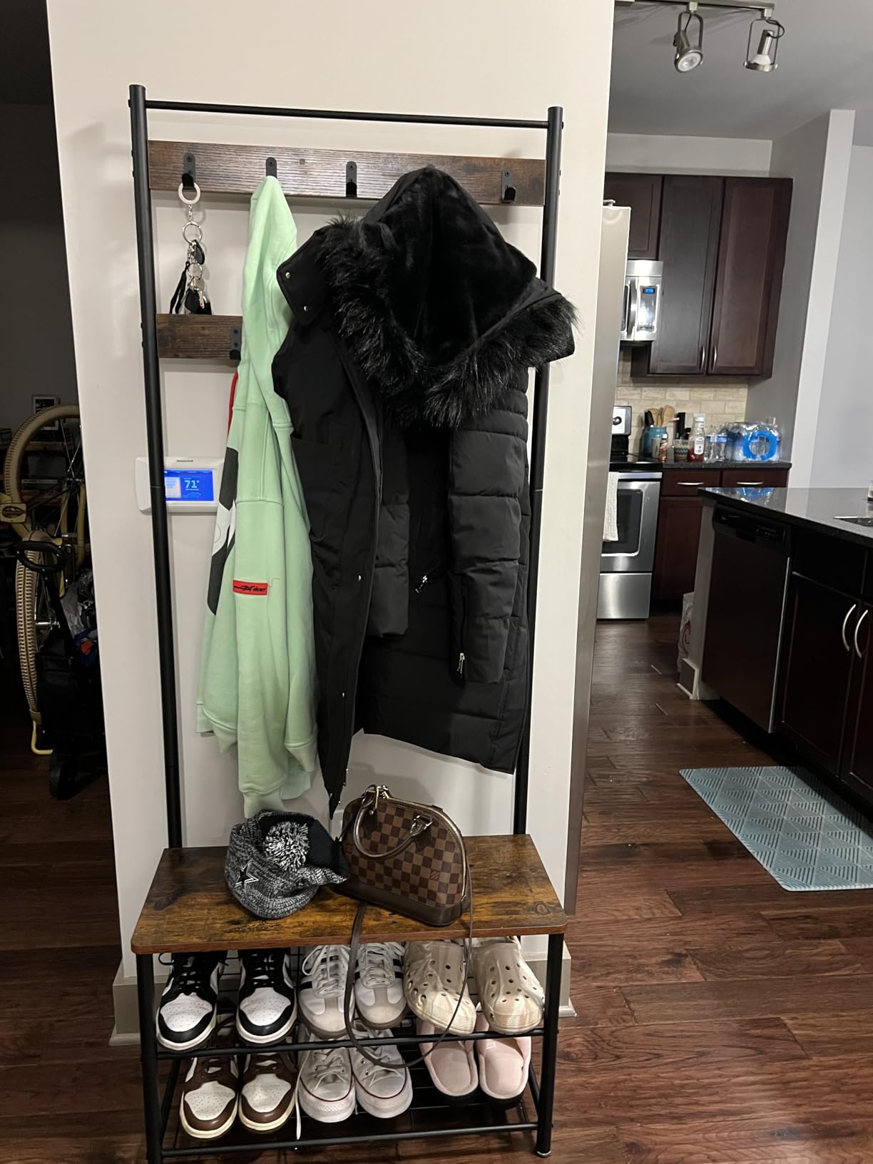 VASAGLE Coat Rack, Hall Tree with Shoe Storage Bench, Entryway Bench with Shoe Storage, 3-in-1, Steel Frame, for Entryway, 12.6 x 27.6 x 68.9 Inches, Industrial, Rustic Brown and Black UHSR41BX customer photo 1