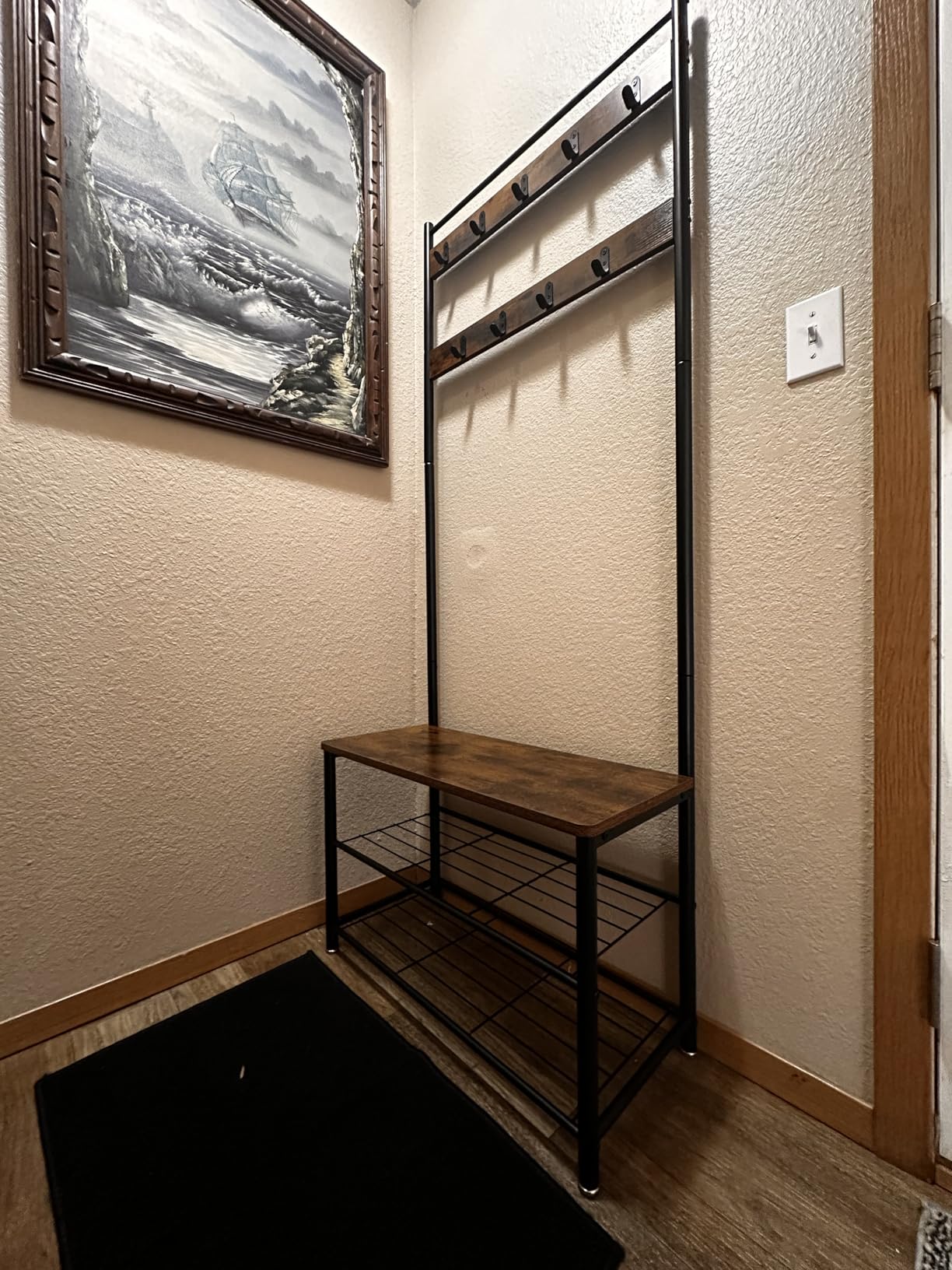 VASAGLE Coat Rack, Hall Tree with Shoe Storage Bench, Entryway Bench with Shoe Storage, 3-in-1, Steel Frame, for Entryway, 12.6 x 27.6 x 68.9 Inches, Industrial, Rustic Brown and Black UHSR41BX customer photo 2