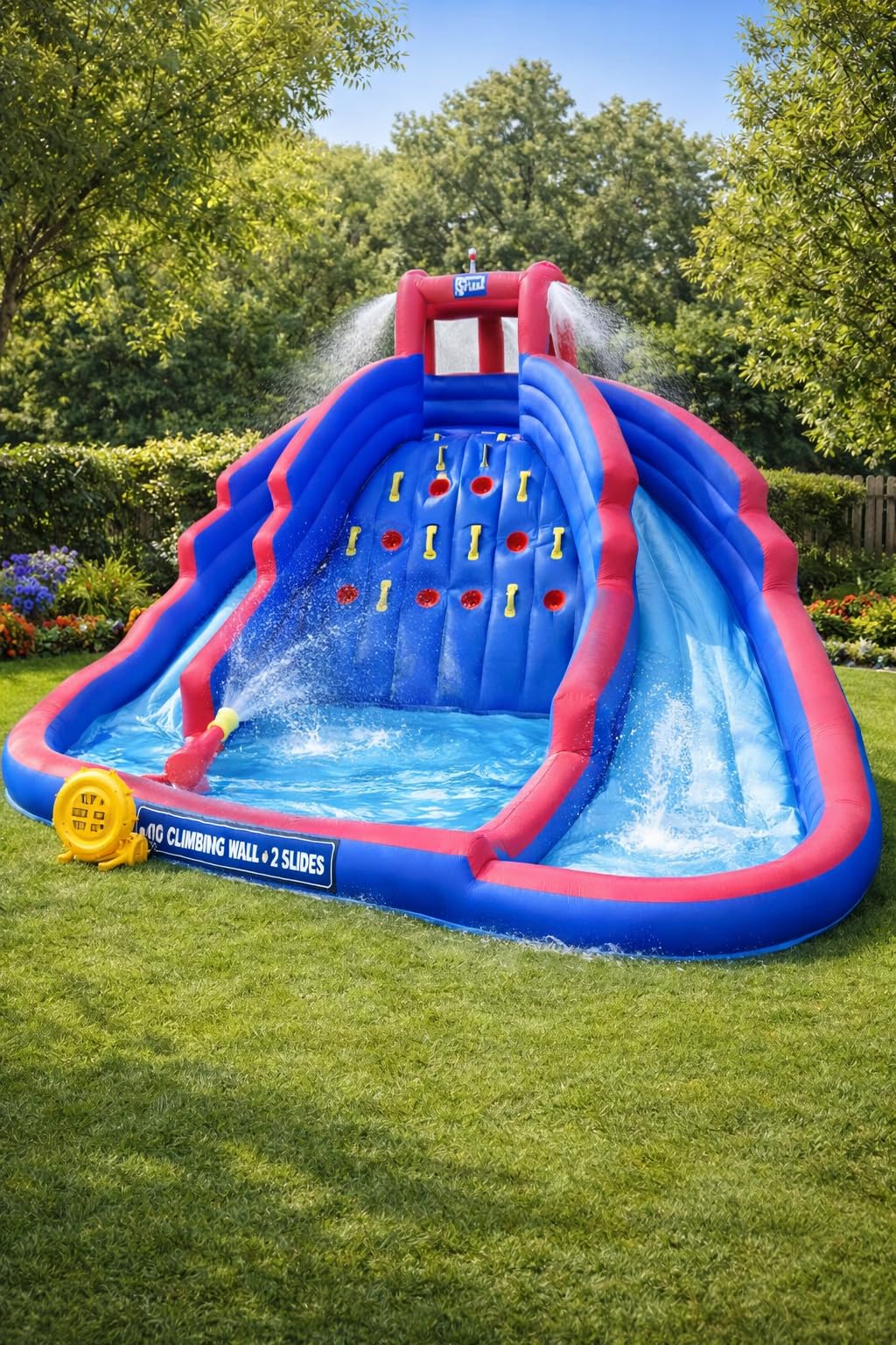SUNNY & FUN Ultra Climber Inflatable Water Slide Park with Two Slides | Heavy-Duty Oxford Blow-Up Water Park for Kids Backyard | Climbing Wall, Splash Pool, Air Blower & Bag | Easy Setup & Drainage customer photo 1