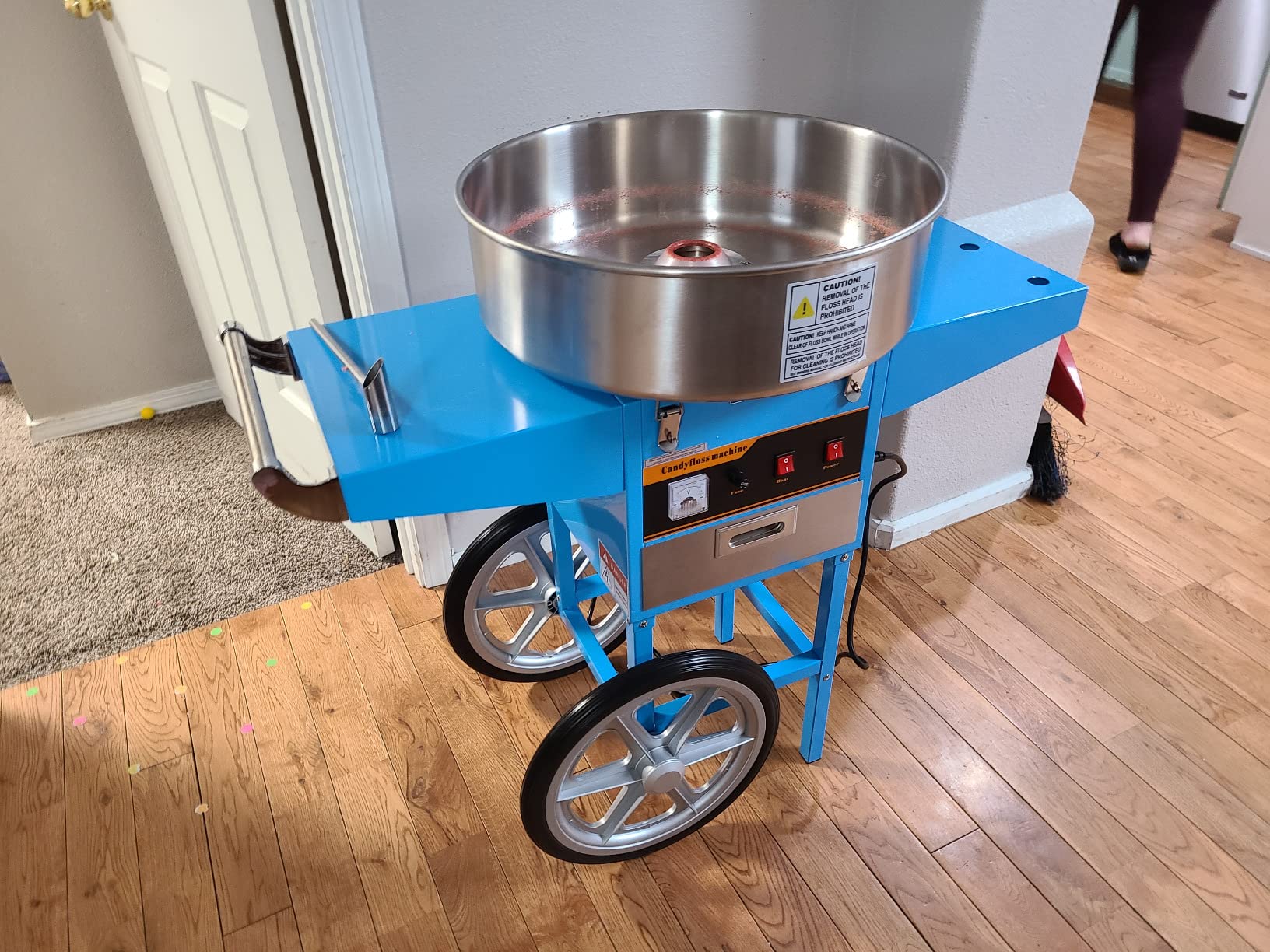 VIVO Blue 10300W Electric Cotton Candy Machine Cart, Mobile Rolling Candy Floss Maker with 20 inch Stainless Steel Bowl Sugar Scoop and Drawer, Easy Home or Commercial Use, CANDY-V002B customer photo 1
