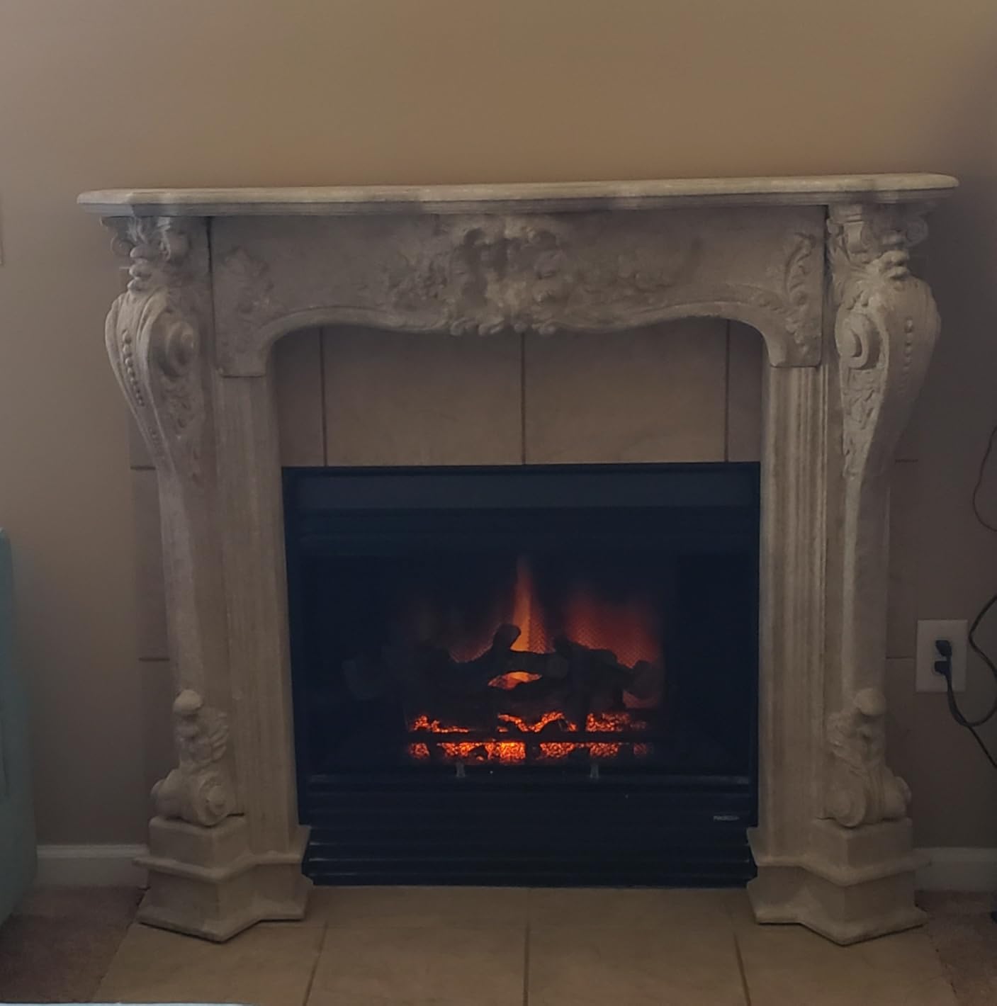 Creative Co-Op Ornate Decorative Wood Fireplace Mantel, Distressed Cream customer photo 1